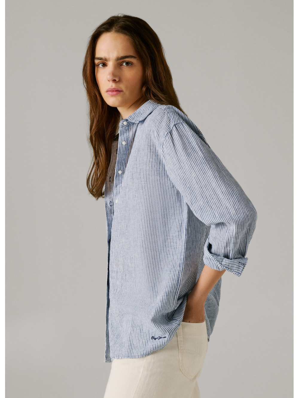 detail Pepe Jeans dámská modro-bílá pruhovaná košile