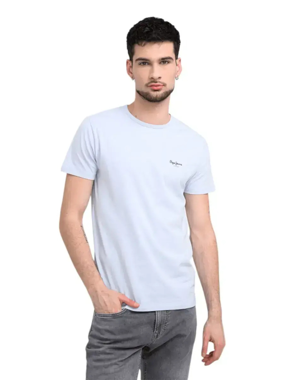 detail Pepe Jeans pánské bledě modré tričko