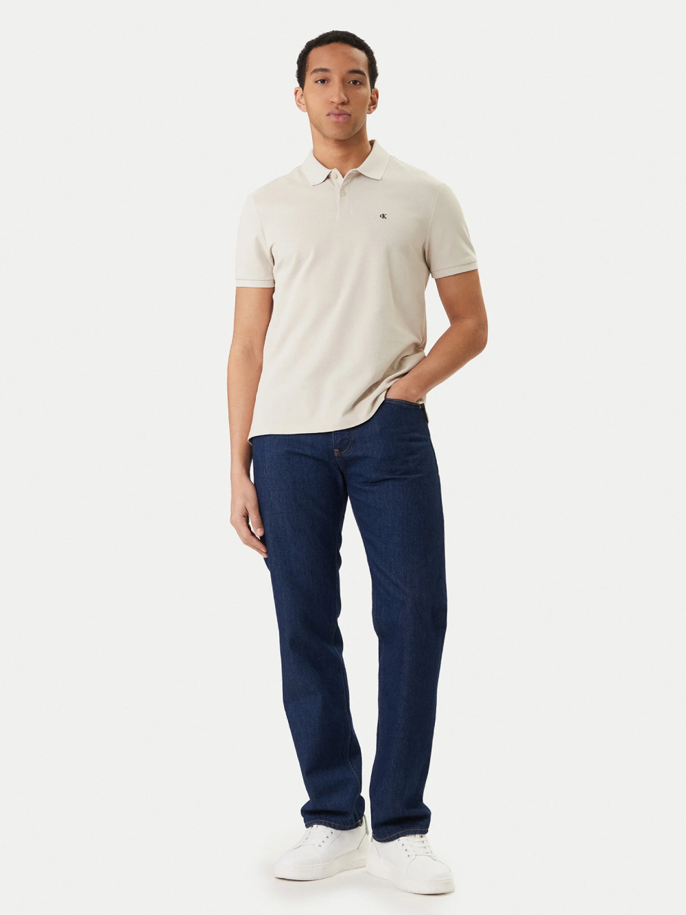 detail Calvin Klein pánské béžové polo tričko