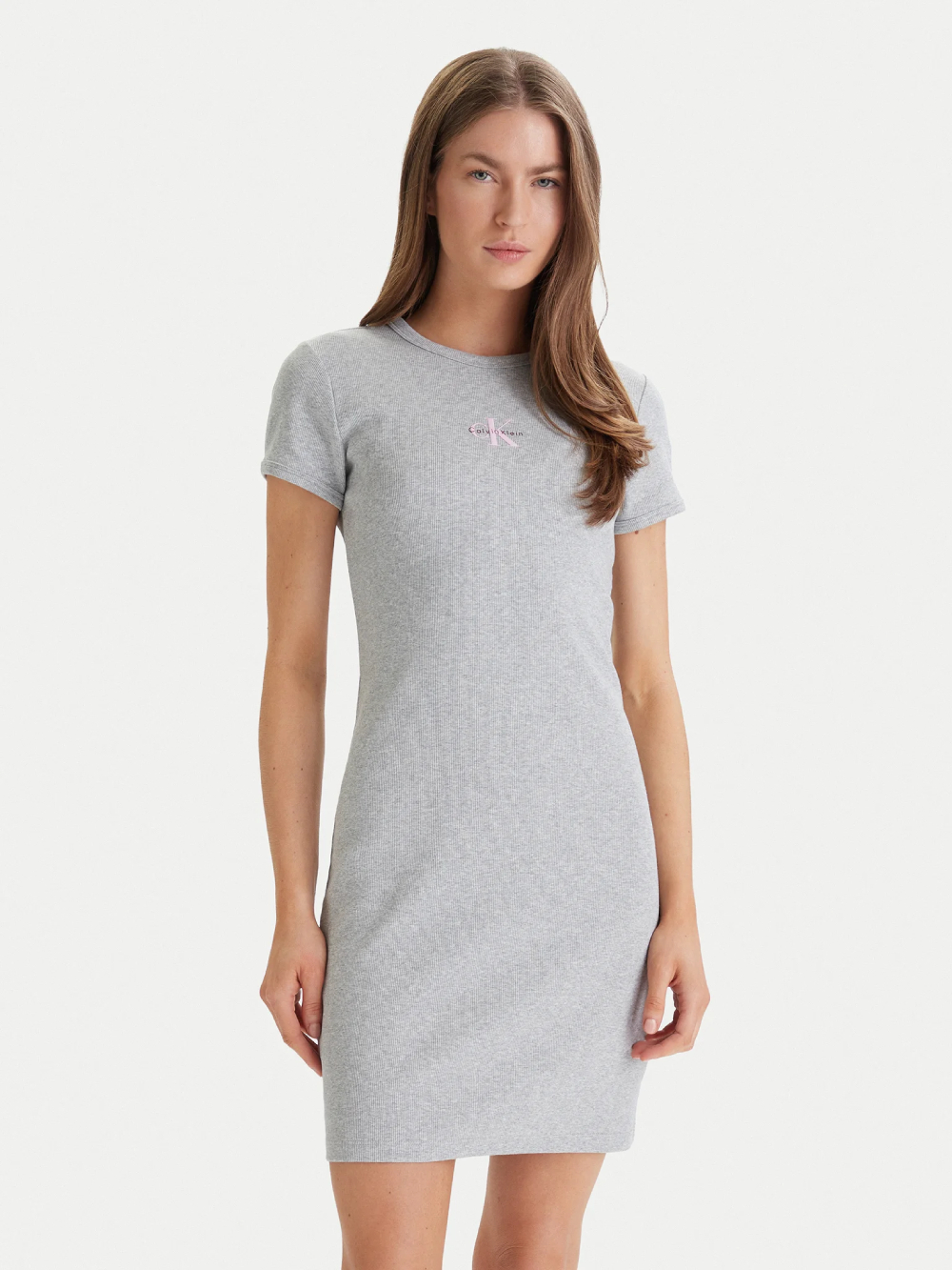 detail Calvin Klein dámské šedé šaty