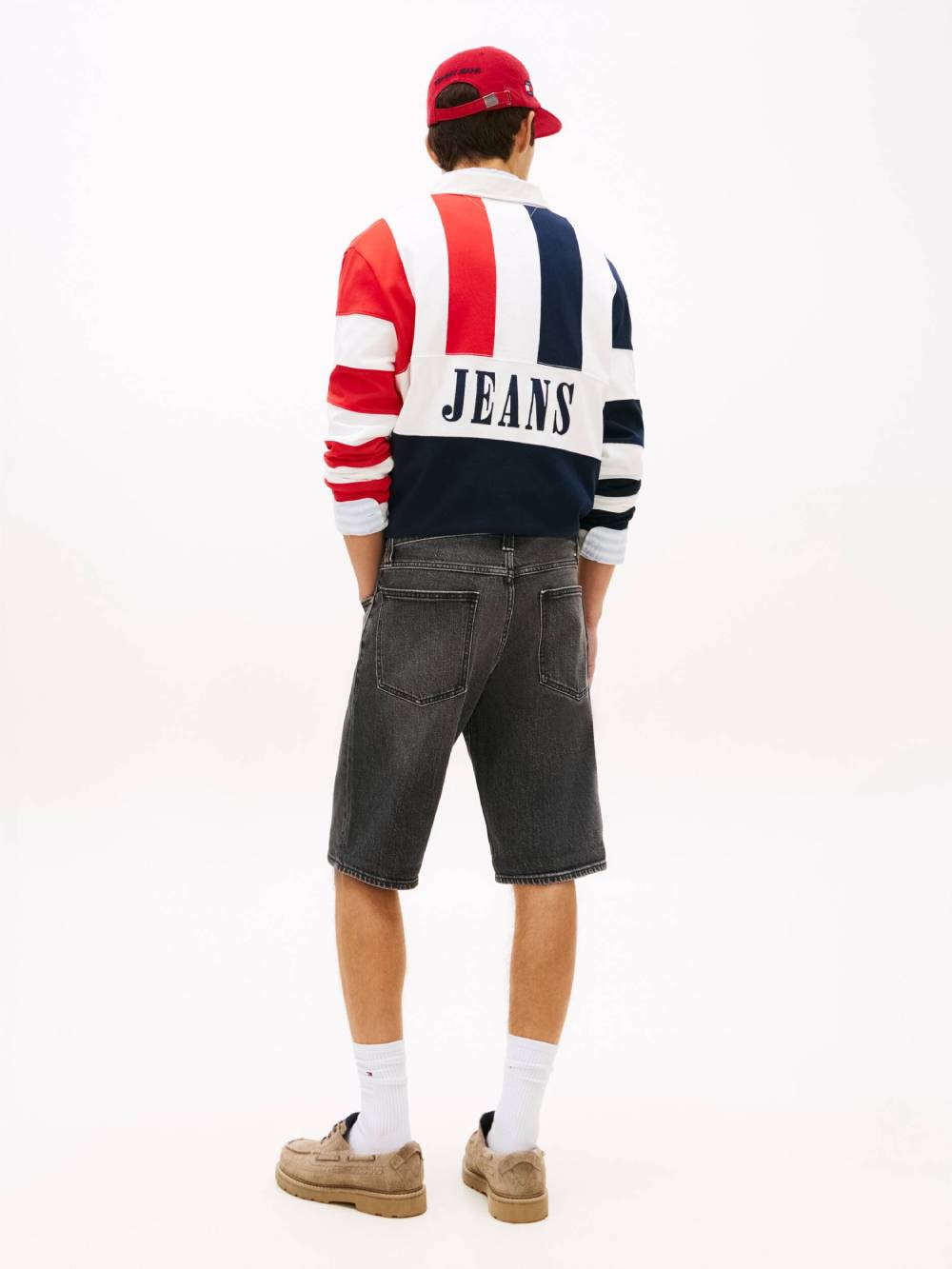 detail Tommy Jeans pánské šedé džínové kraťasy