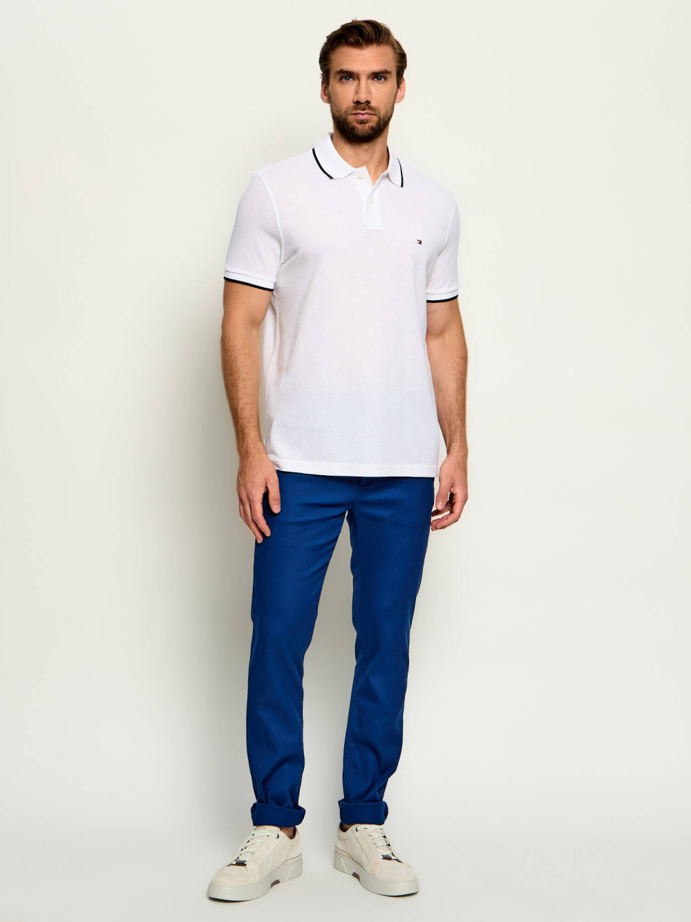 detail Tommy Hilfiger pánské bílé polo tričko