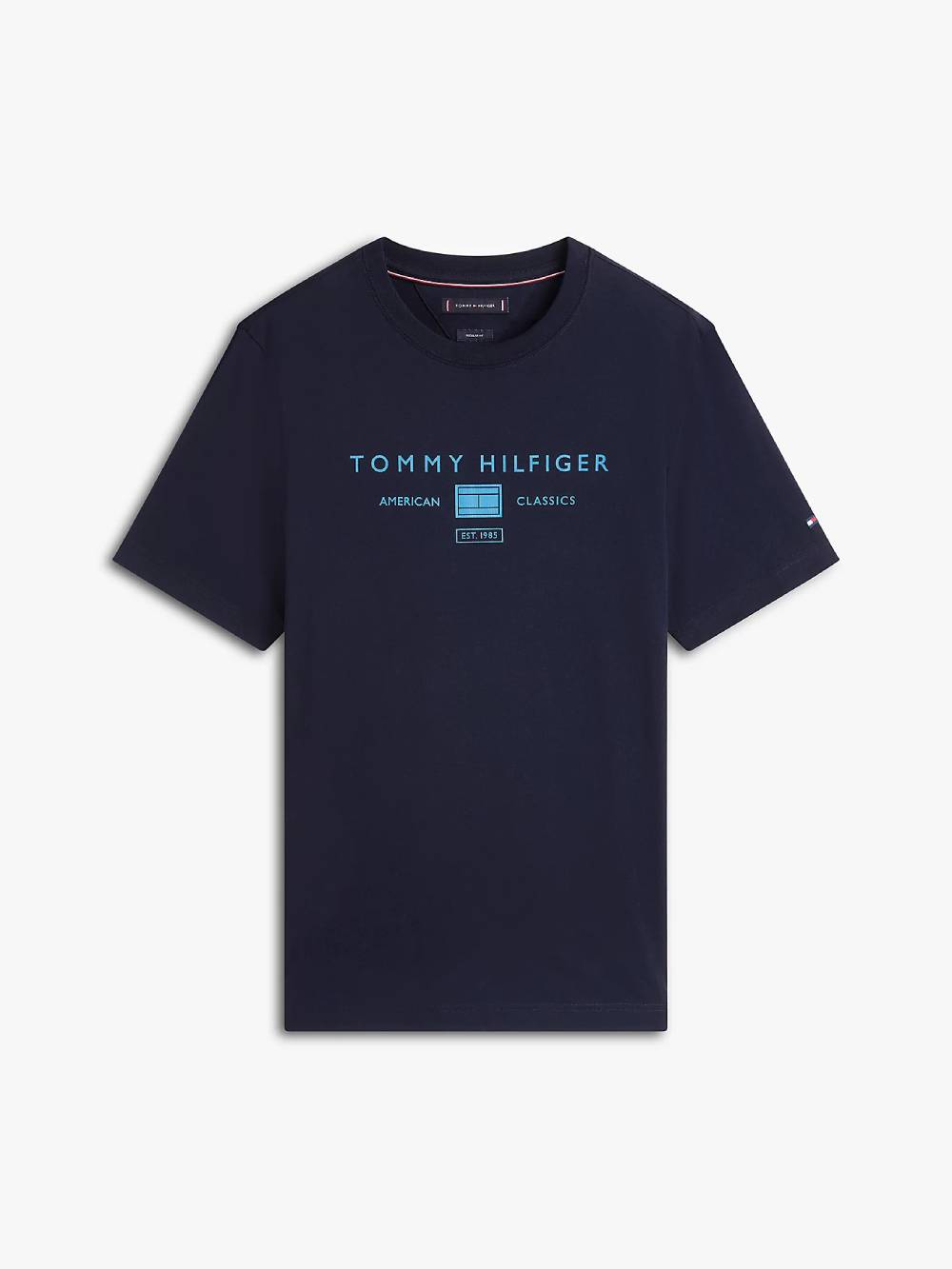 detail Tommy Hilfiger pánské modré tričko