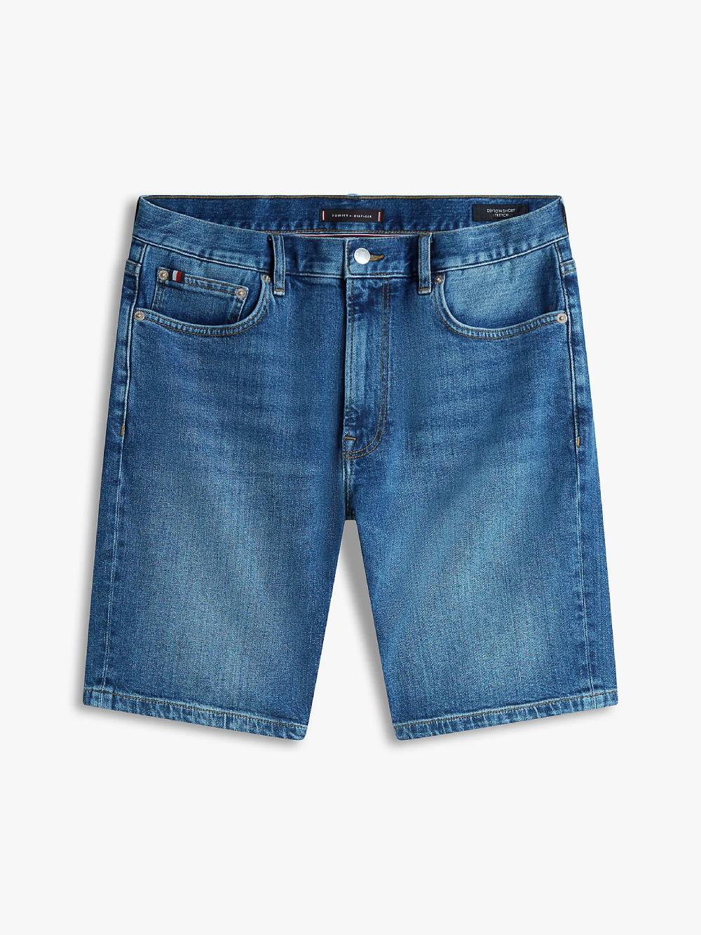 detail Tommy Hilfiger pánské modré džínové kraťasy
