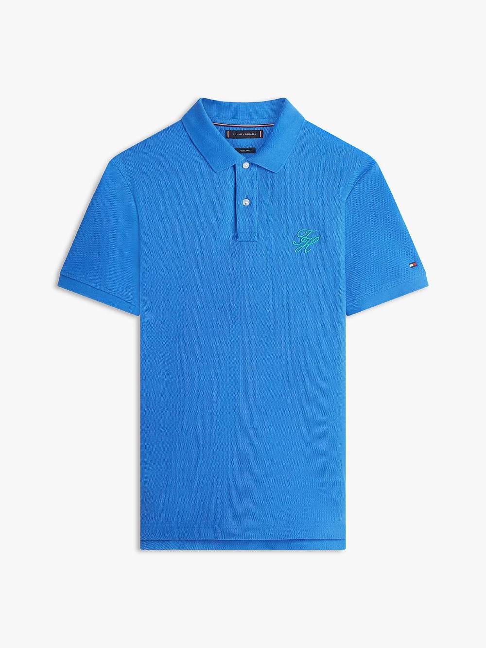 detail Tommy Hilfiger pánské modré polo tričko