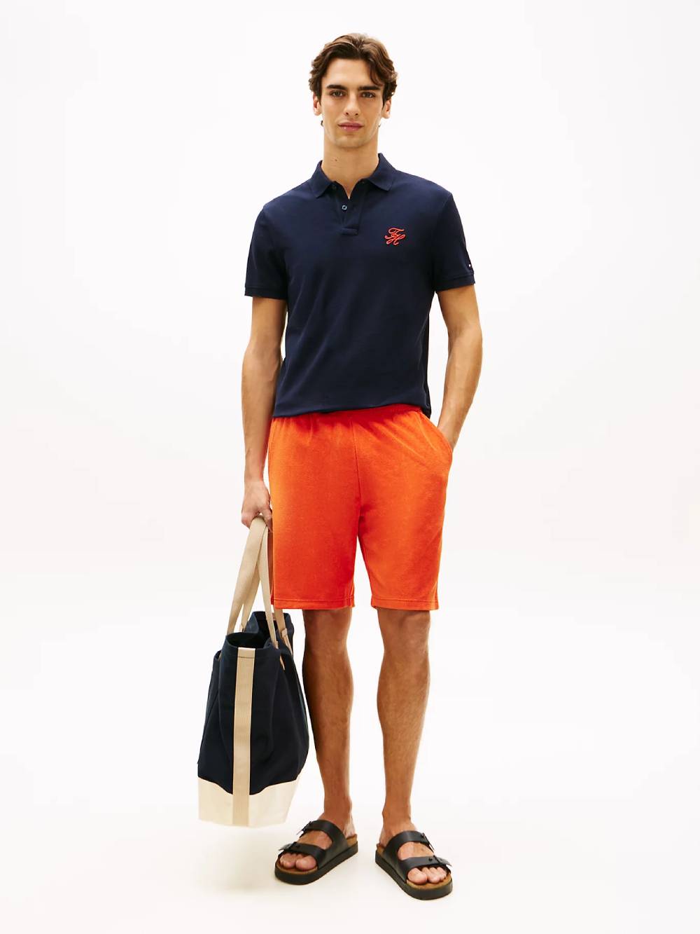 detail Tommy Hilfiger pánské modré polo tričko