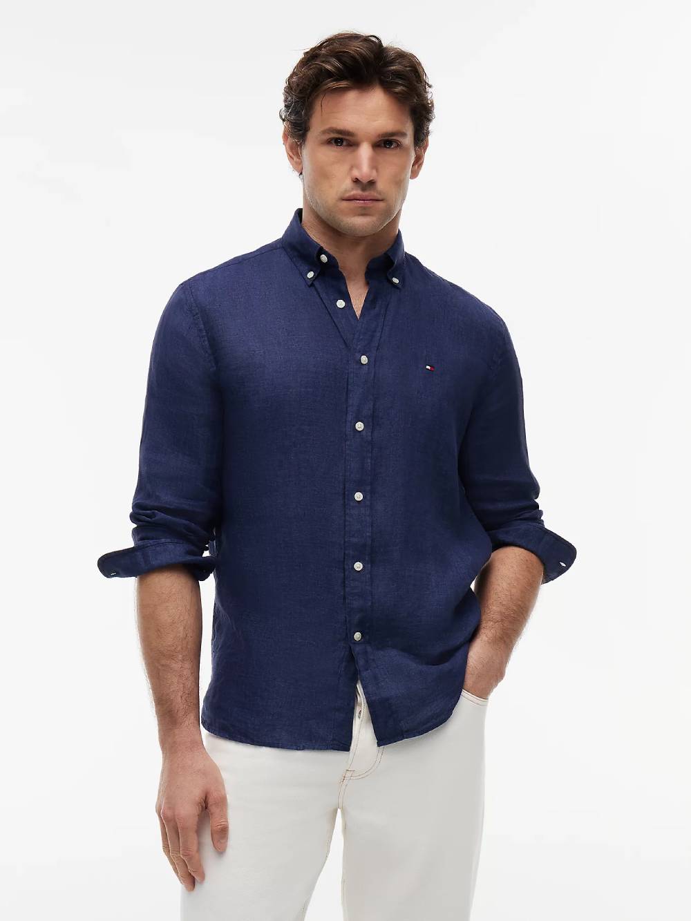 detail Tommy Hilfiger pánská modrá košile