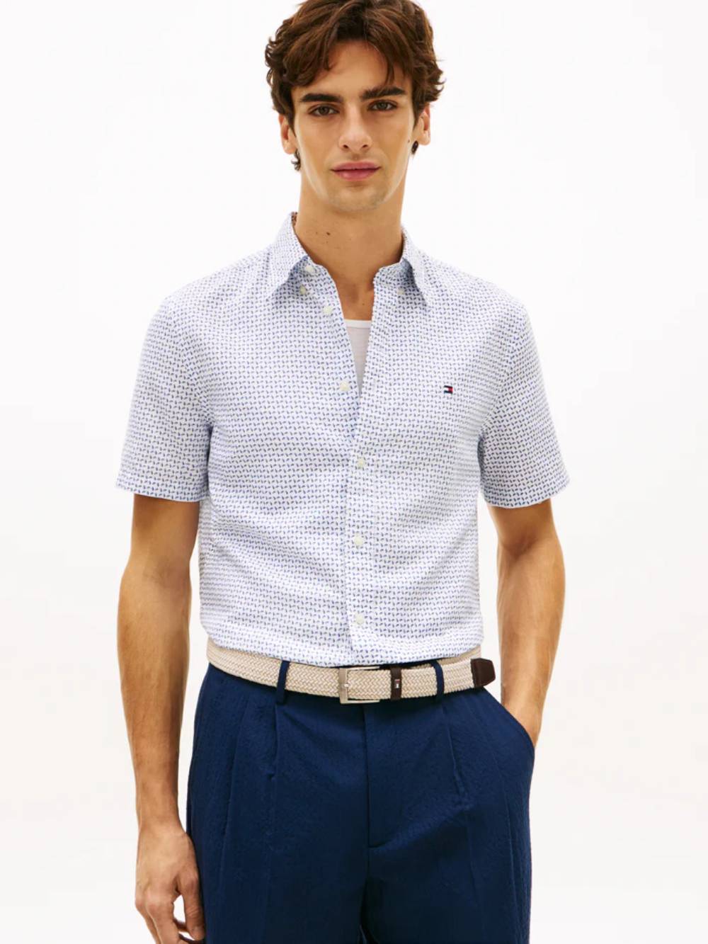 detail Tommy Hilfiger pánská vzorovaná  bílá košile