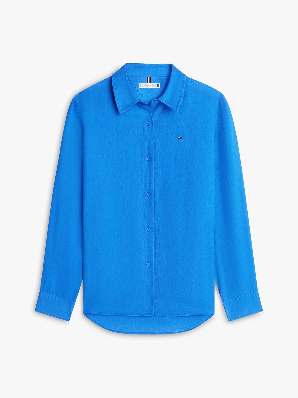 detail Tommy Hilfiger dámská modrá lněná košile