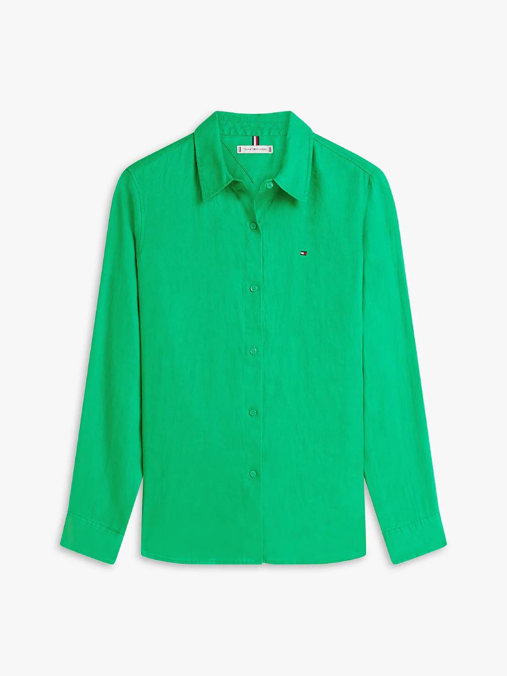 detail Tommy Hilfiger dámská zelená lněná košile