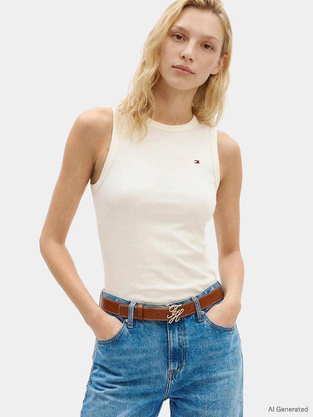detail Tommy Hilfiger dámské krémové tílko