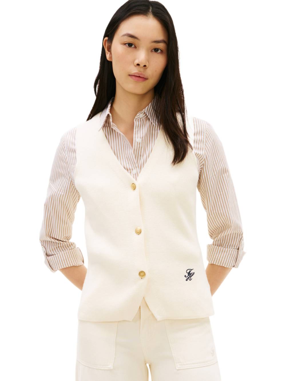 detail Tommy Hilfiger dámská béžová vesta