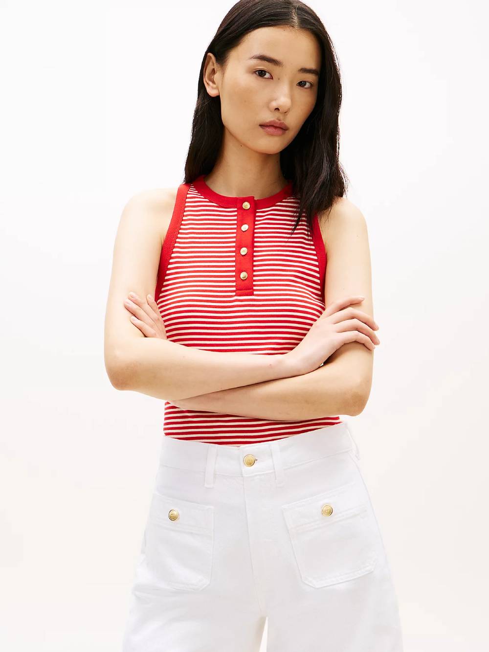 detail Tommy Hilfiger dámská červeno-bílé tílko