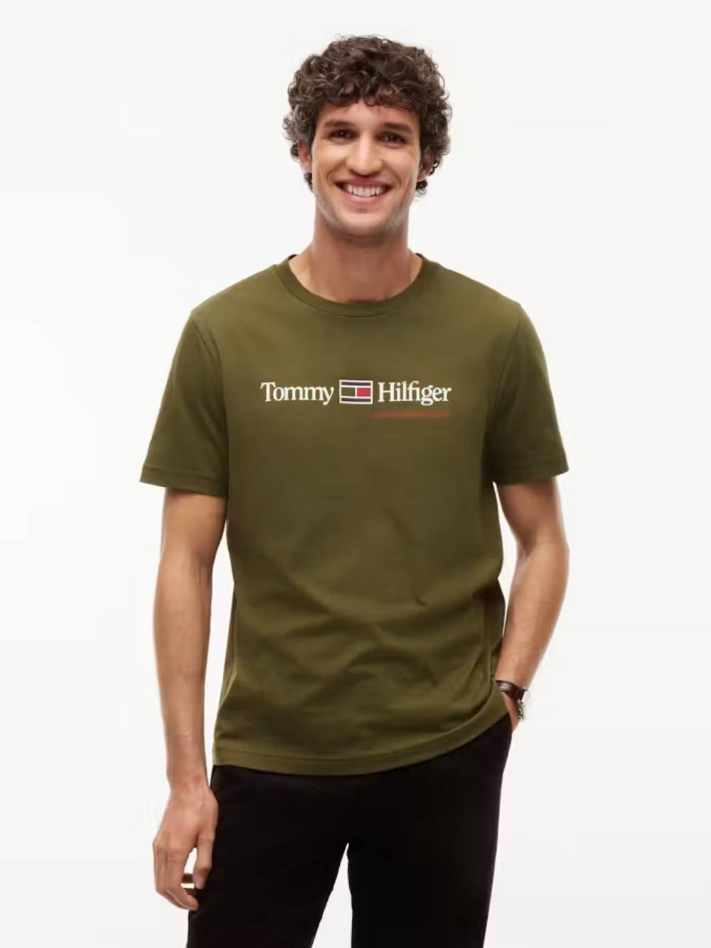 detail Tommy Hilfiger pánské khaki tričko