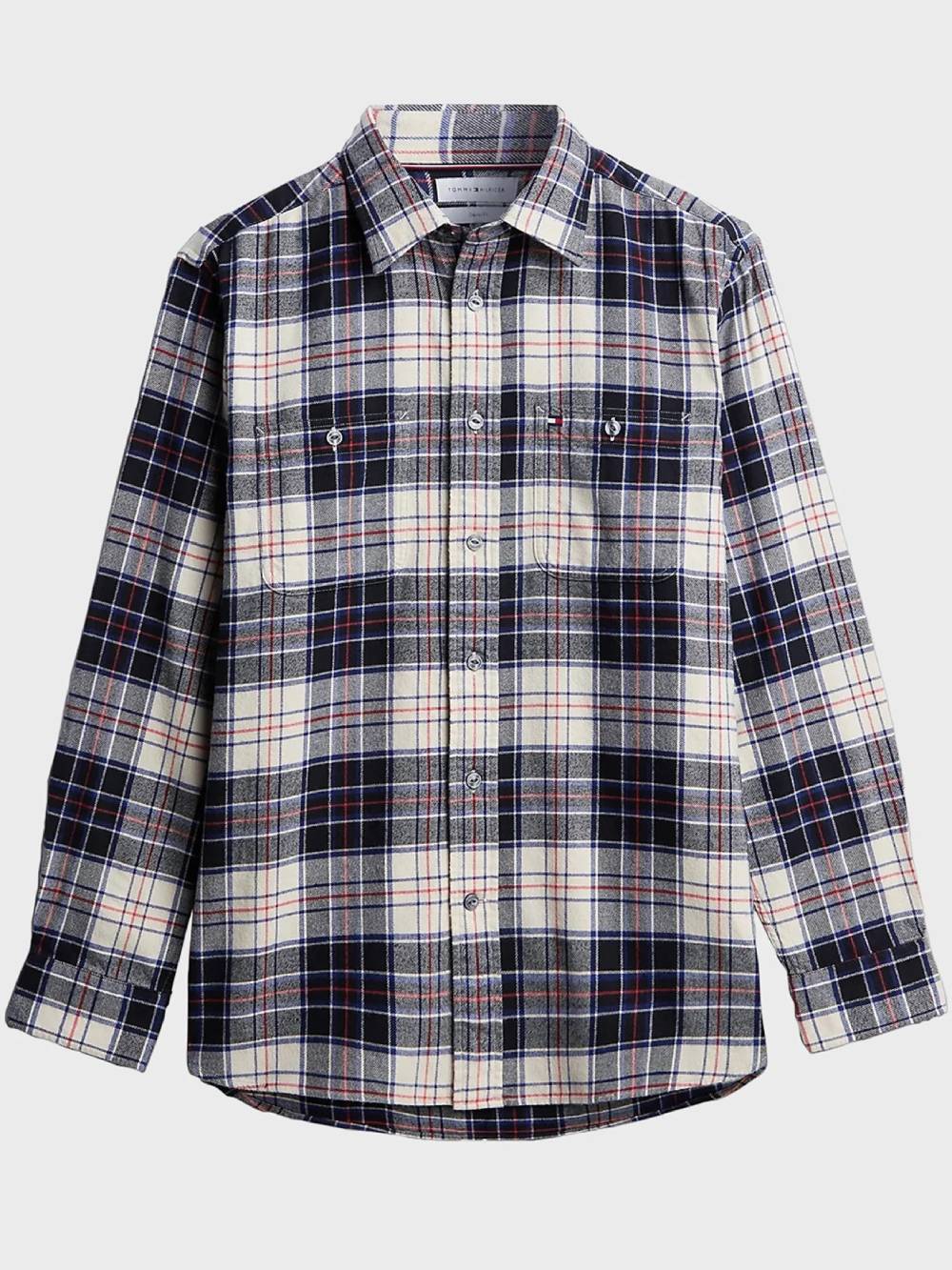 detail Tommy Hilfiger pánská flanelová kostkovaná košile