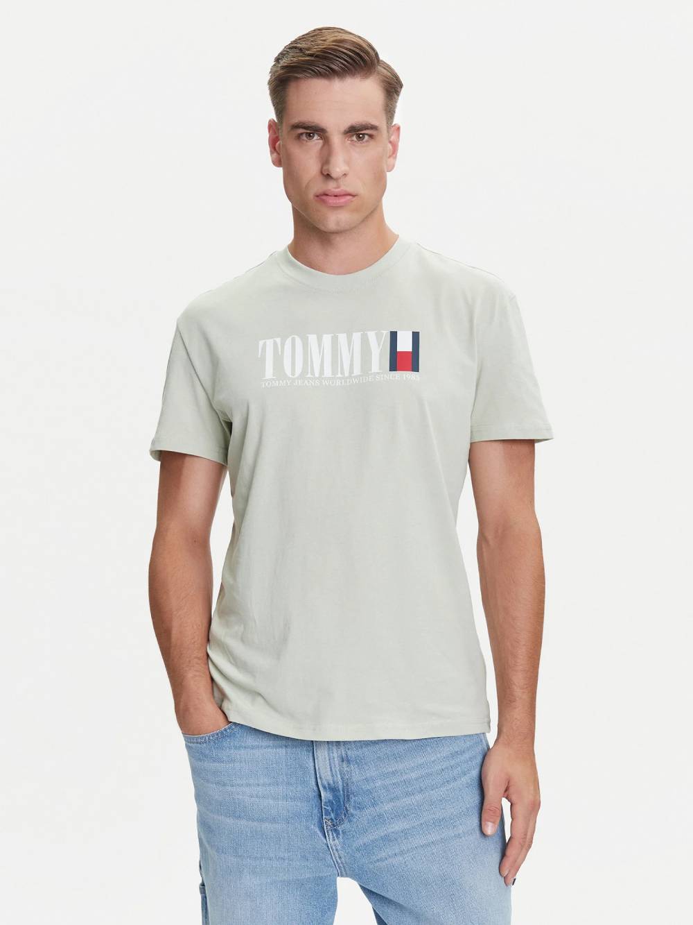 detail Tommy Jeans pánské zelené triko