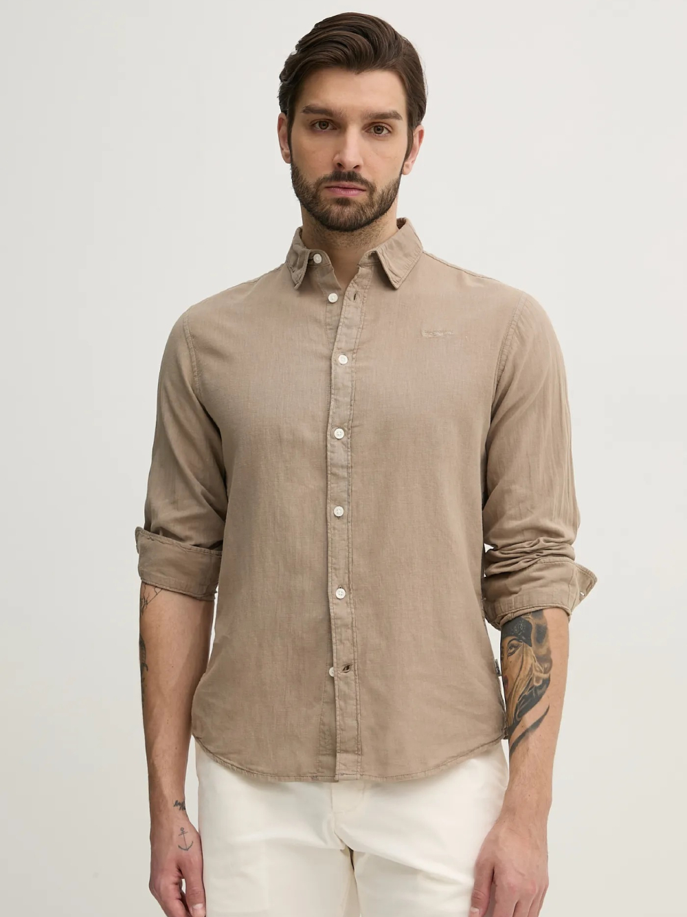 detail Pepe Jeans pánská béžová košile Arnau