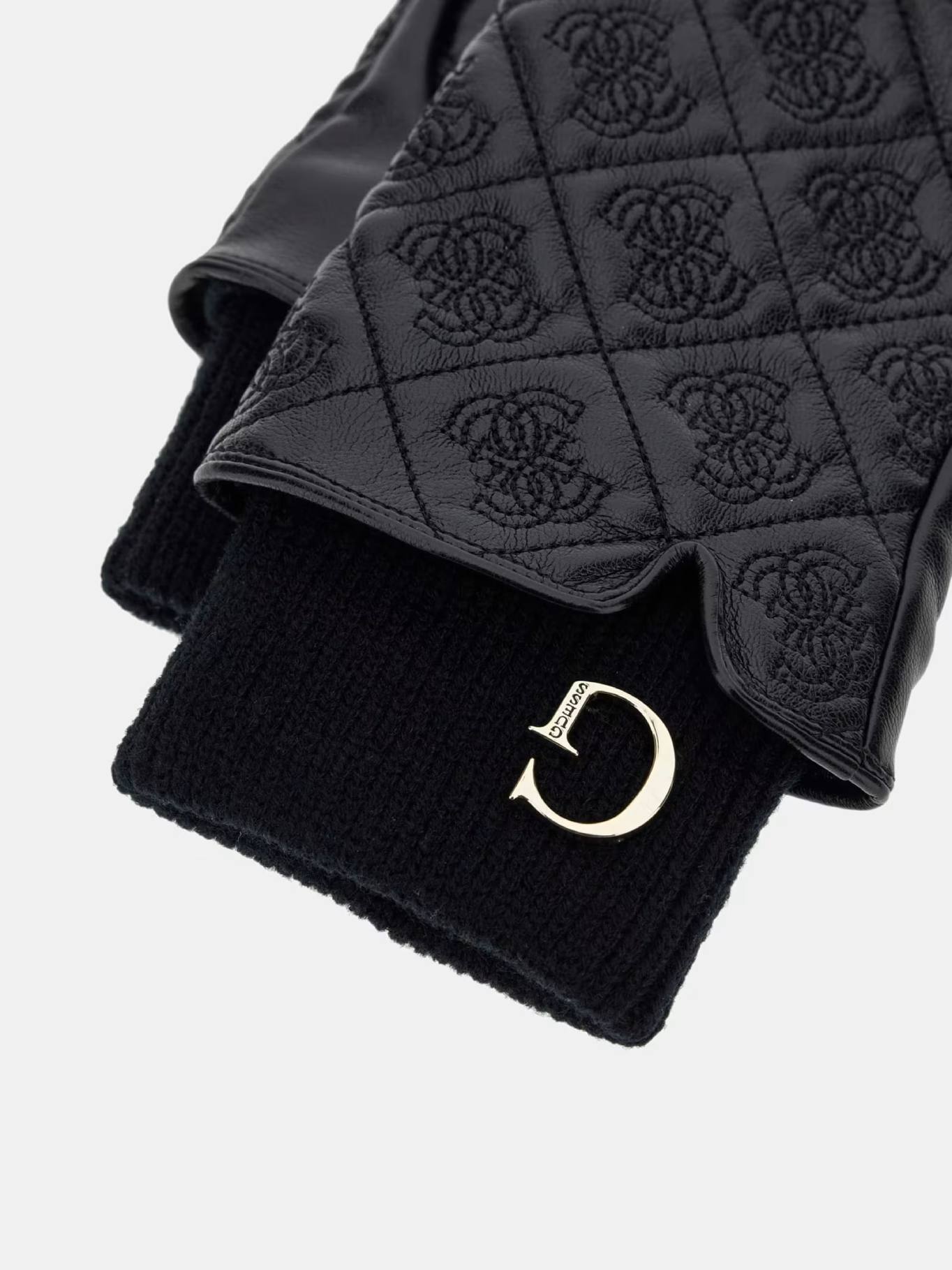 detail Guess dámské černé koženkové rukavice