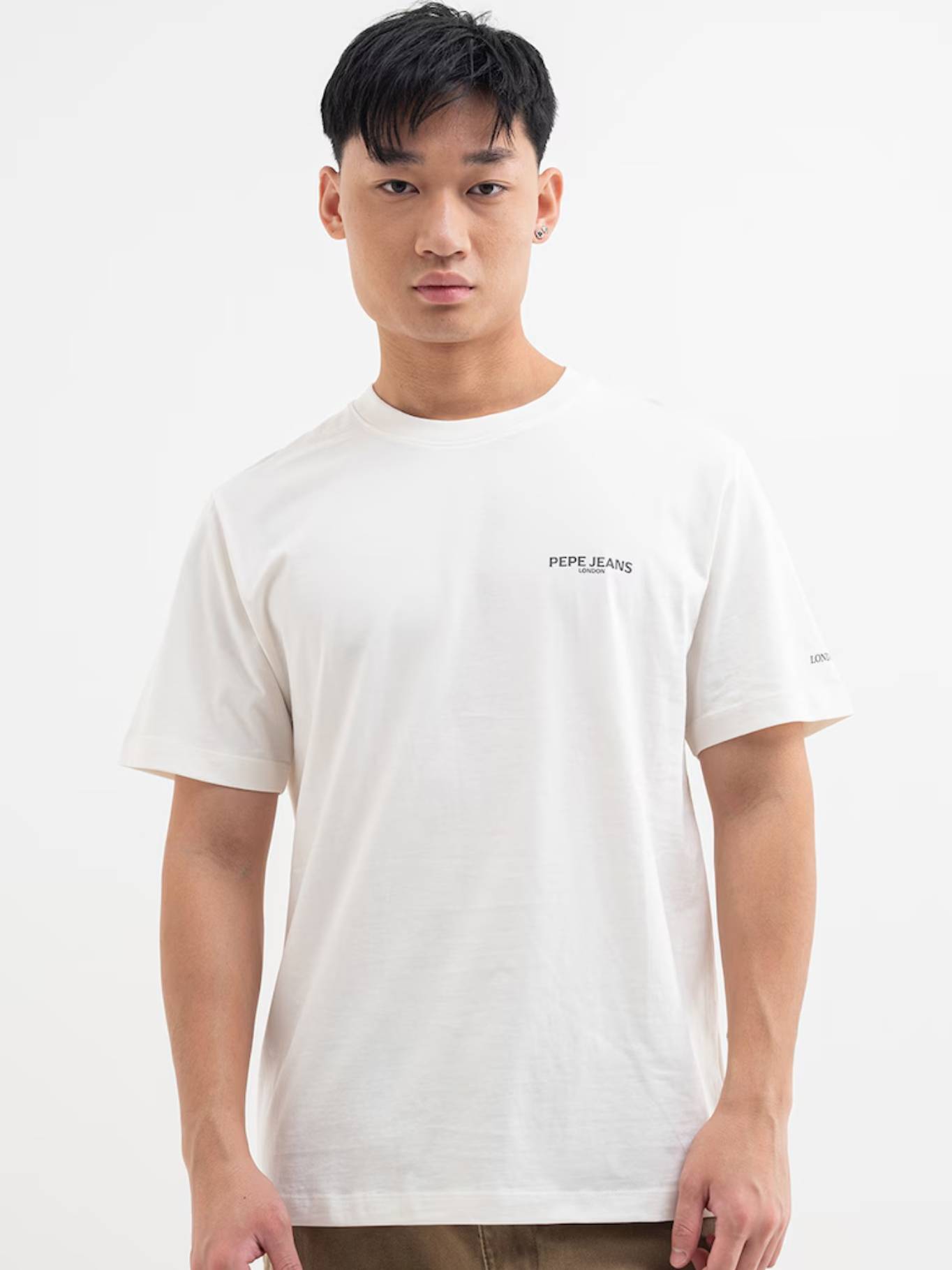 detail Pepe Jeans pánské krémové tričko