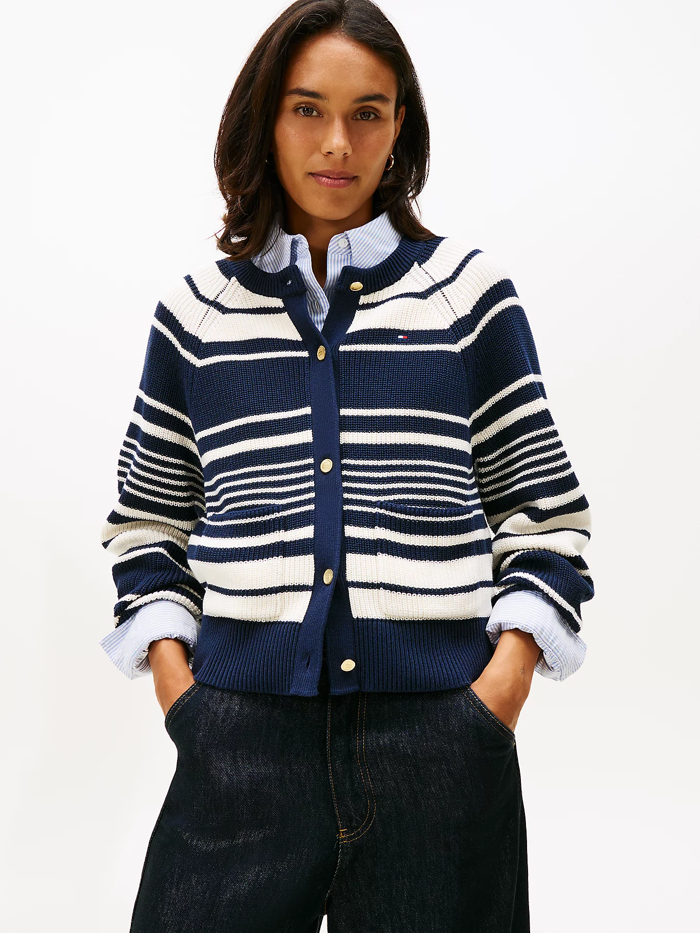 detail Tommy Hilfiger dámský pruhovaný svetr