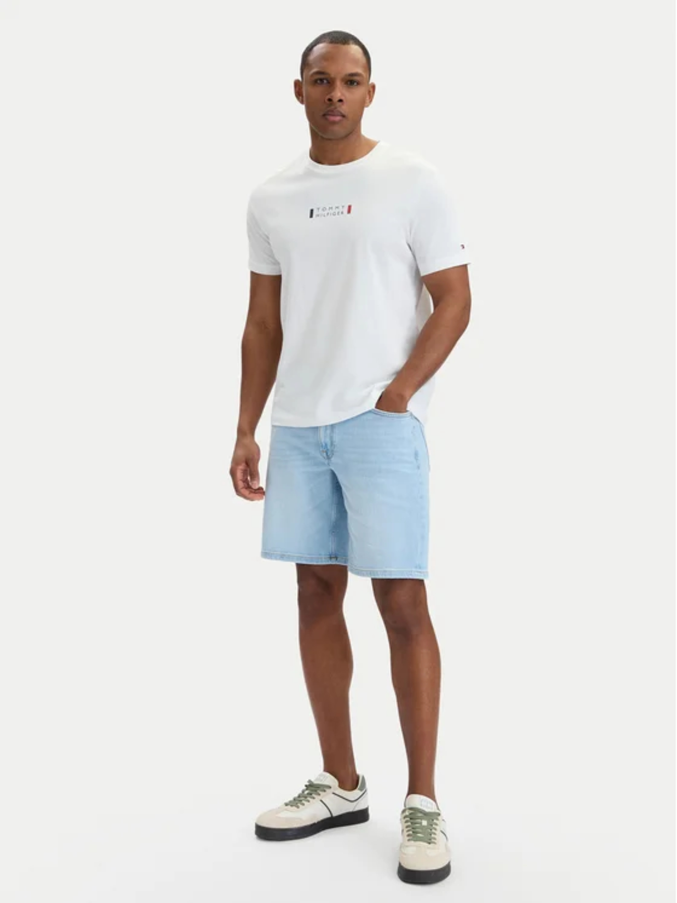 detail Tommy Hilfiger pánské světle modré šortky