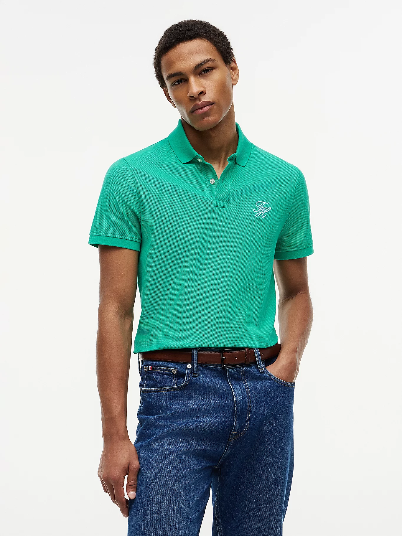 detail Tommy Hilfiger pánské zelené polo tričko