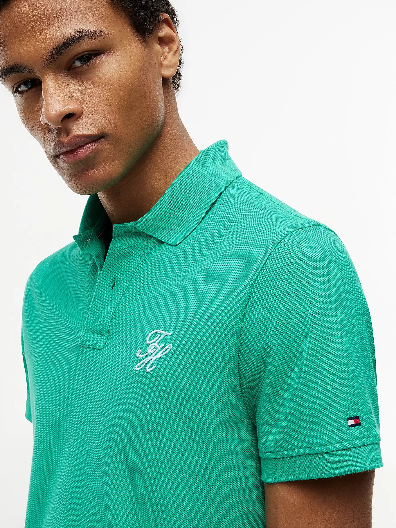 detail Tommy Hilfiger pánské zelené polo tričko