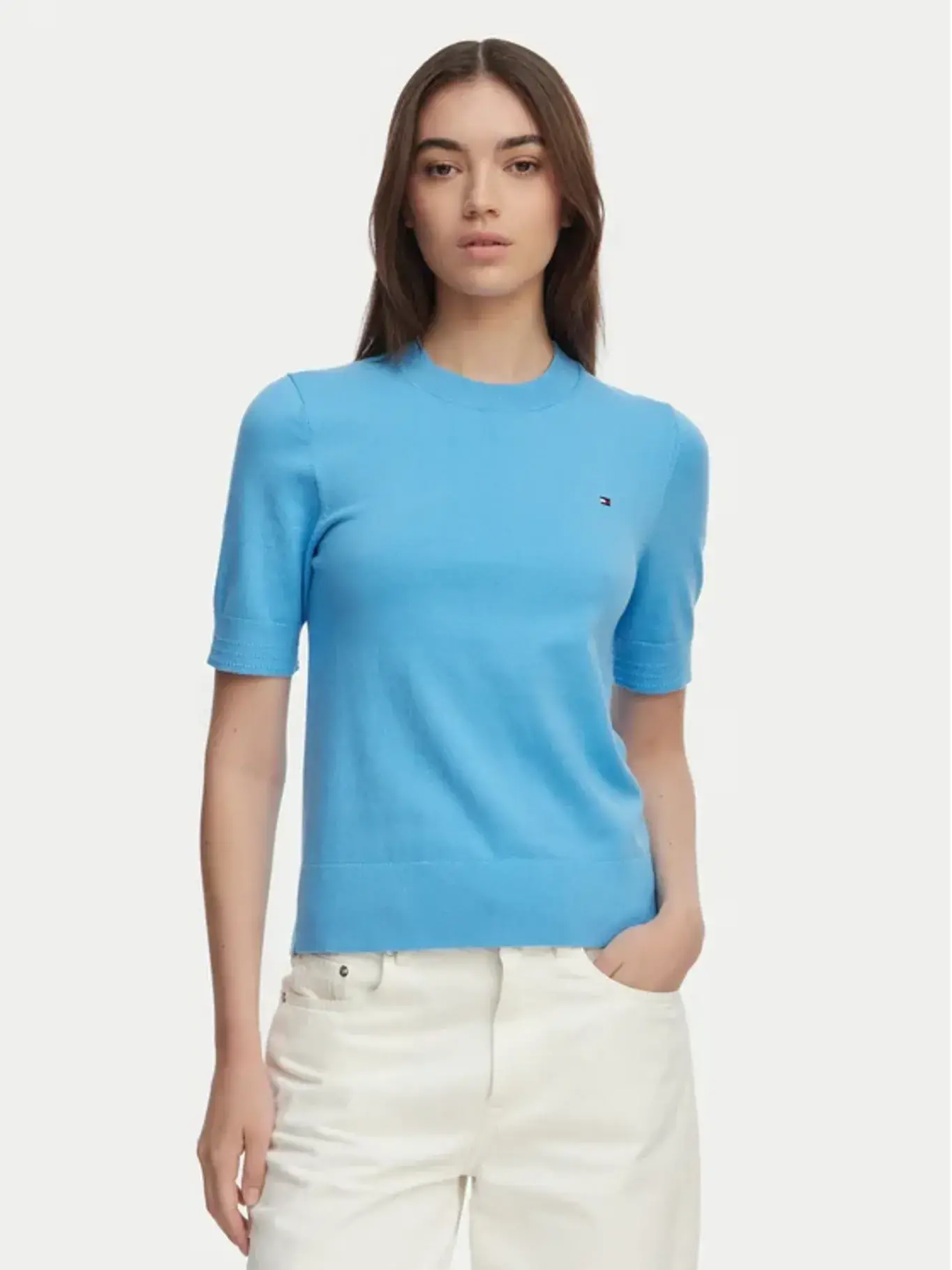 detail Tommy Hilfiger dámský modrý svetřík
