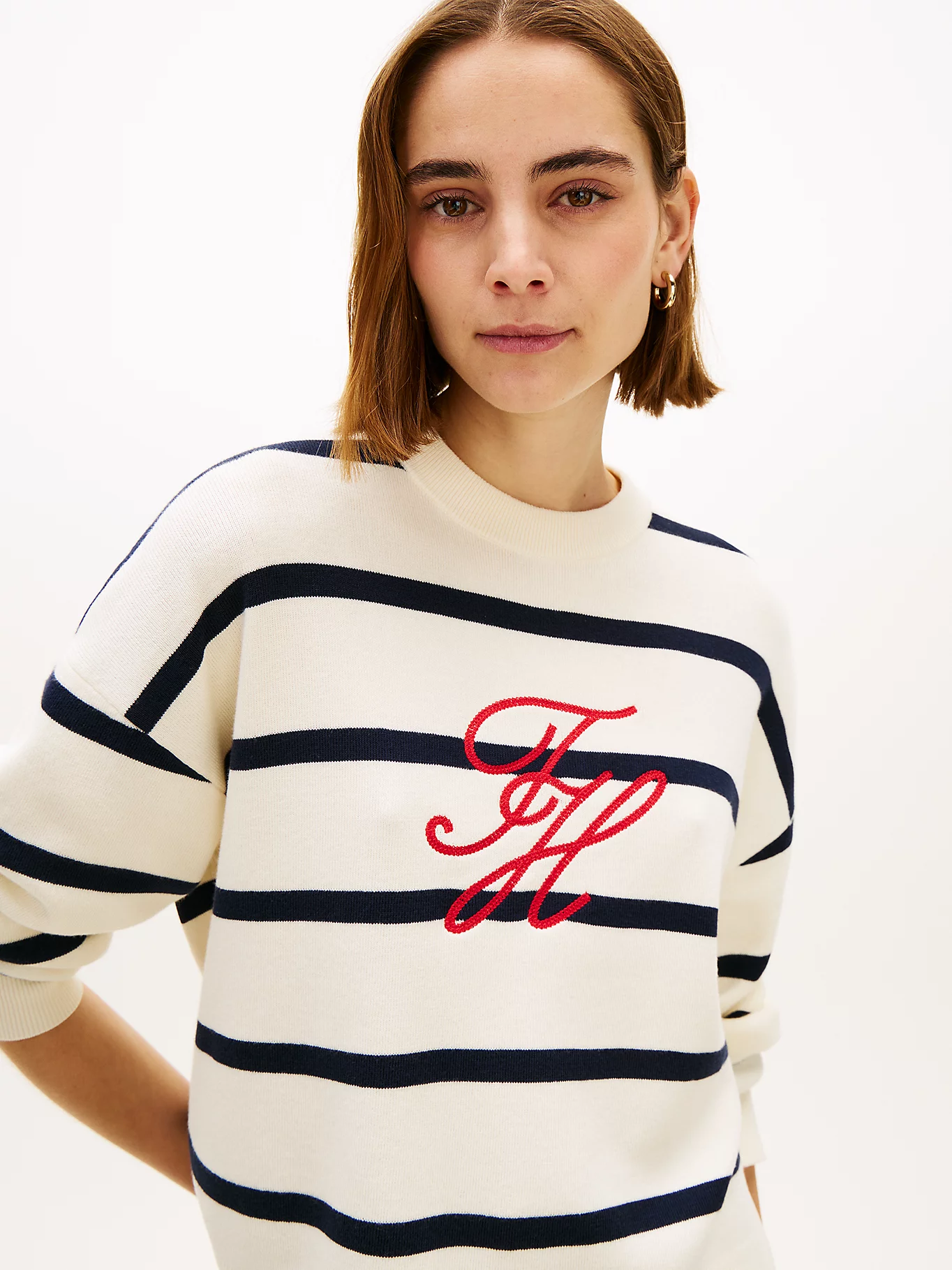 detail Tommy Hilfiger dámský pruhovaný svetr