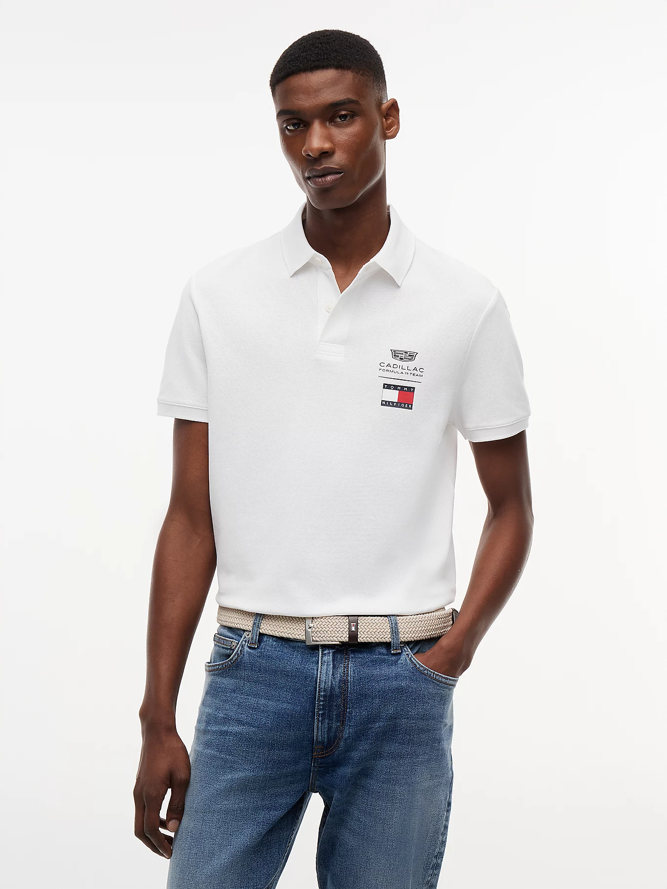 detail Tommy Hilfiger pánské bílé polo tričko