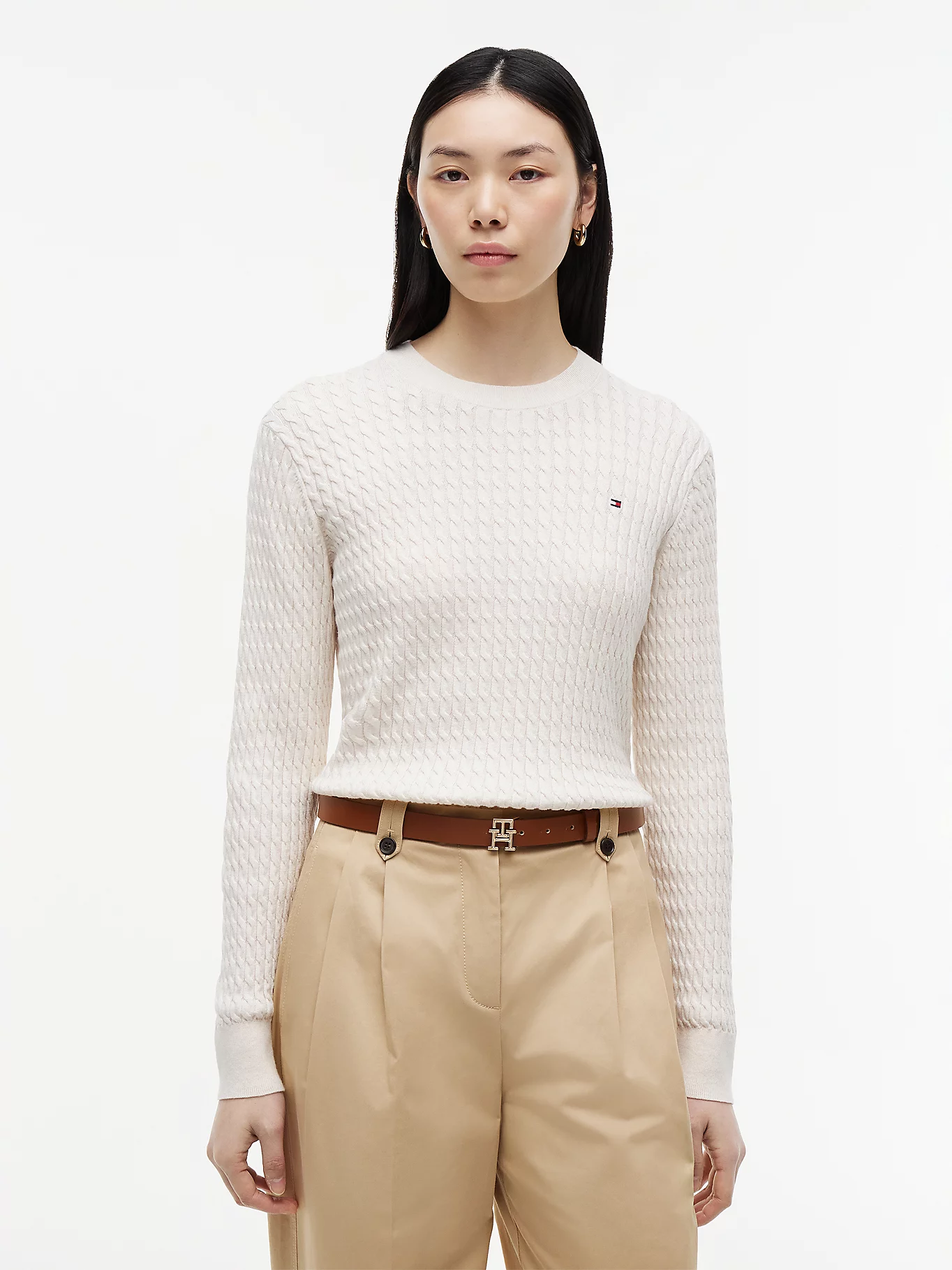 detail Tommy Hilfiger dámský béžový svetr