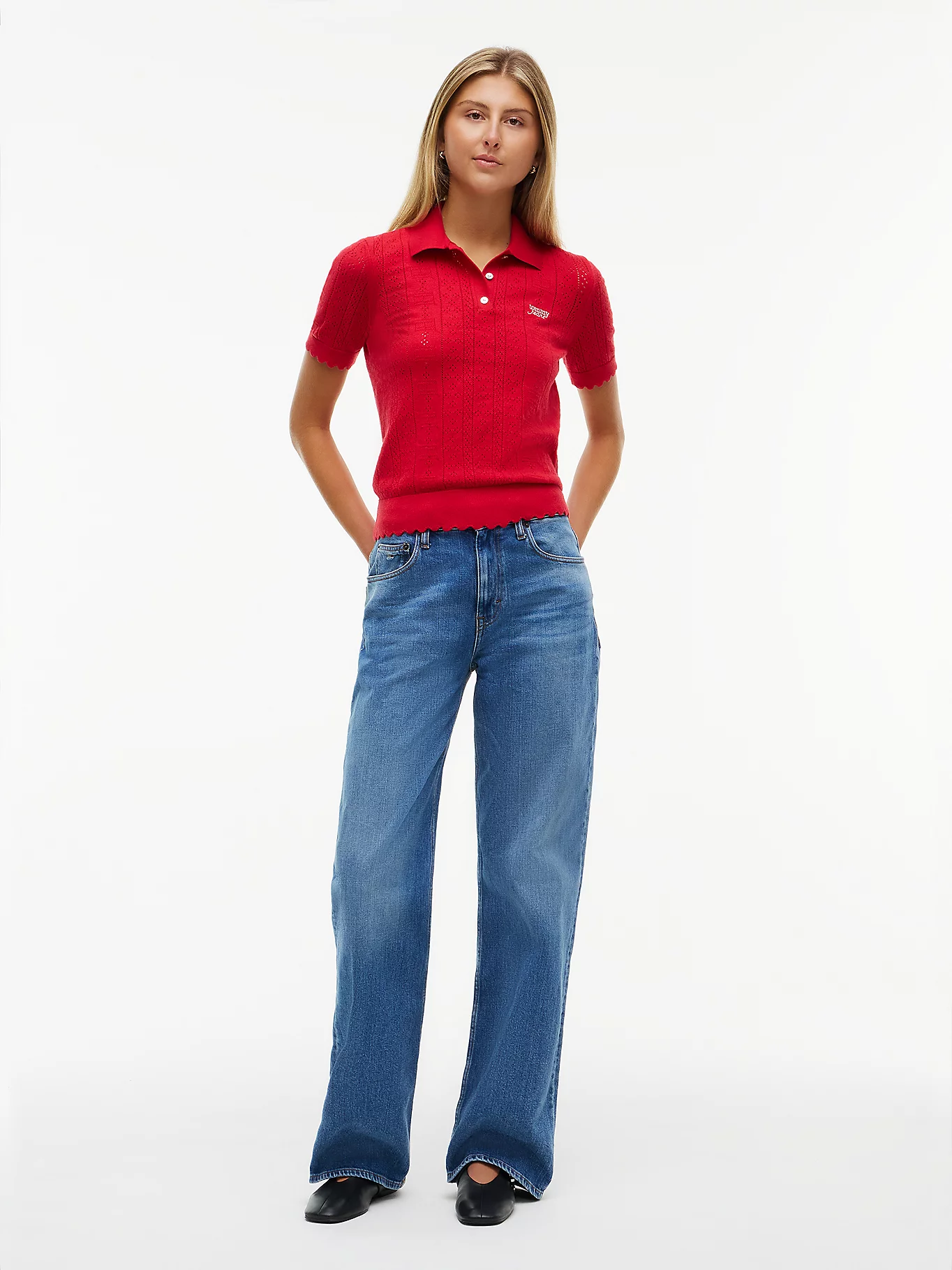detail Tommy Jeans dámské svetrové polo tričko