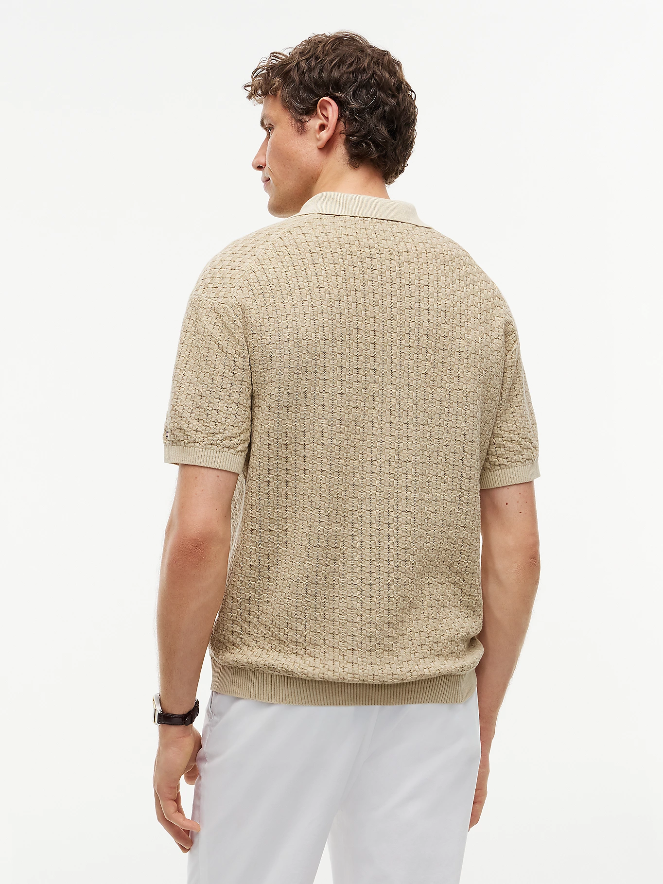 detail Tommy Hilfiger pánské béžové polo tričko