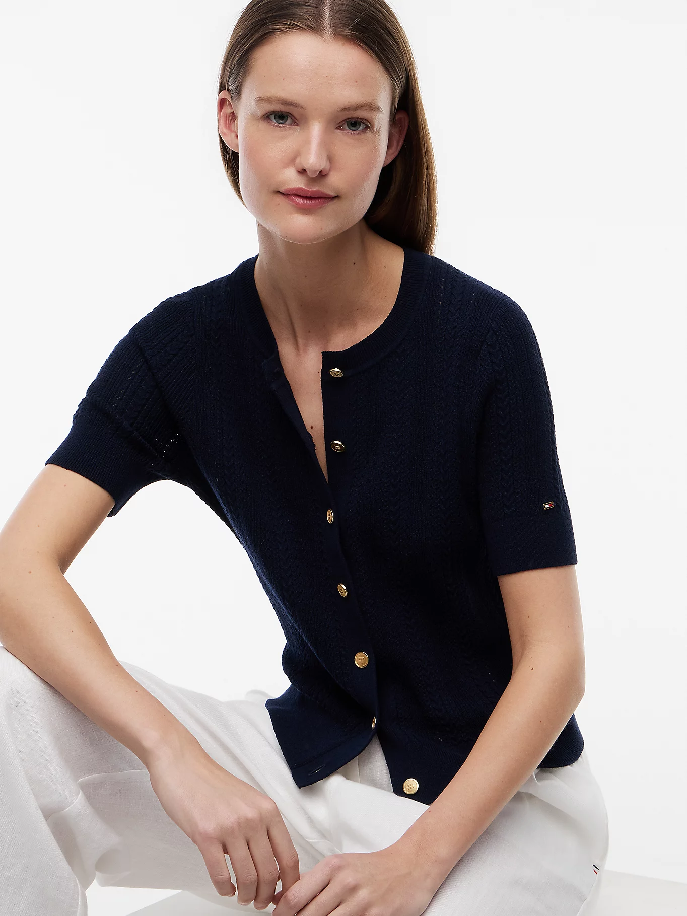 detail Tommy Hilfiger dámský tmavě modrý svetřík
