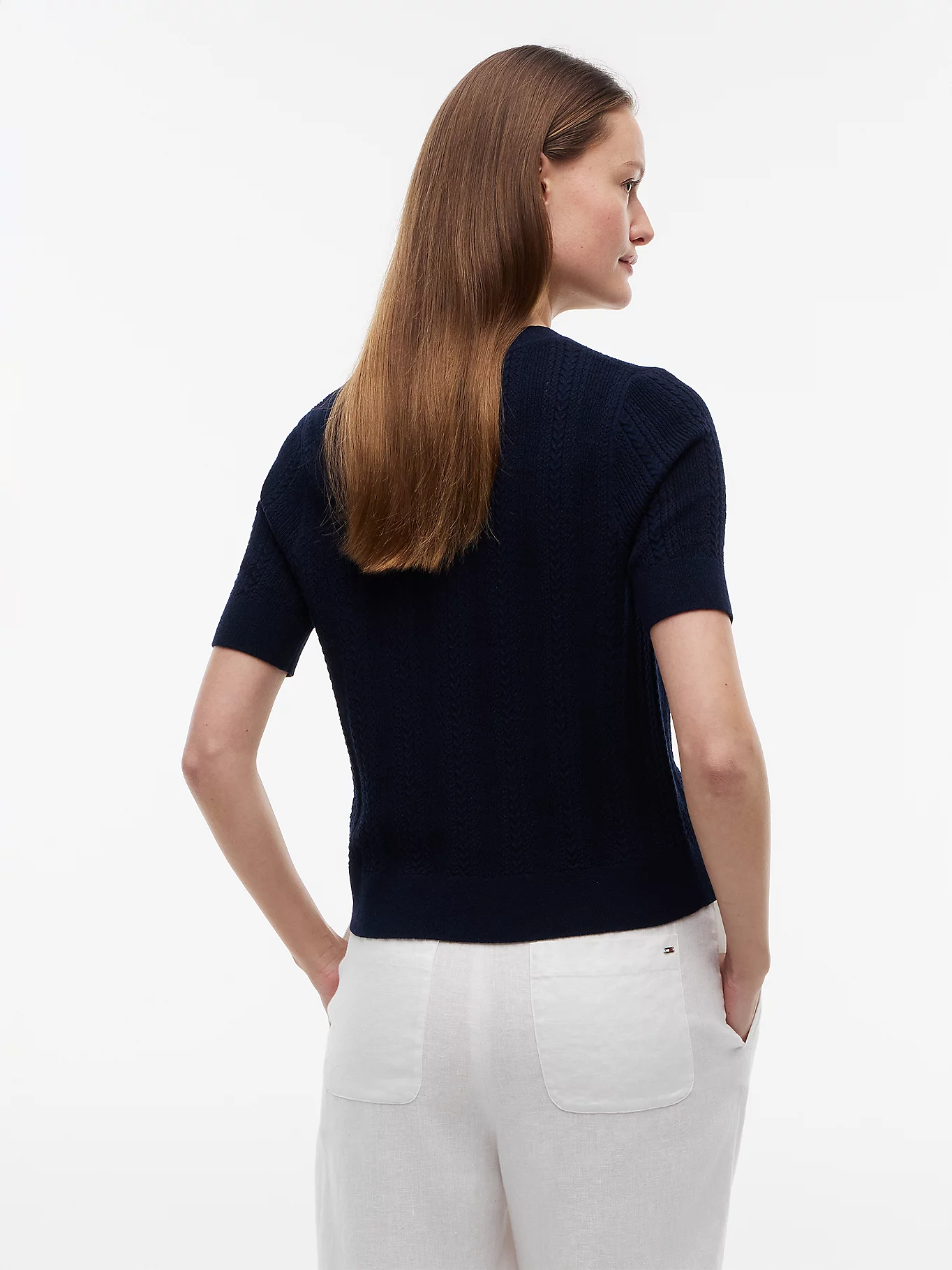 detail Tommy Hilfiger dámský tmavě modrý svetřík