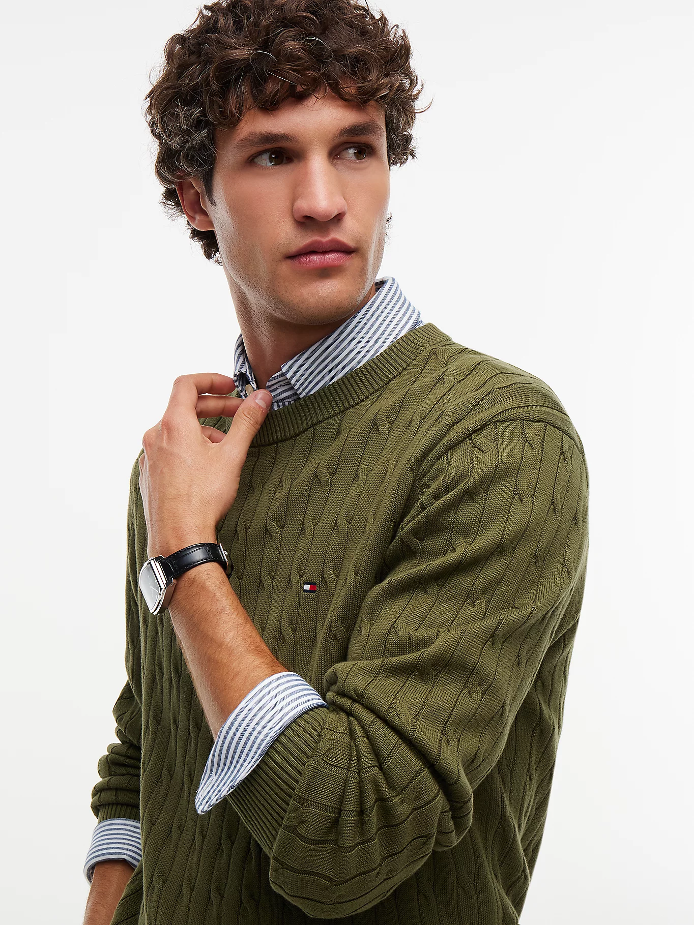 detail Tommy Hilfiger pánský zelený svetr
