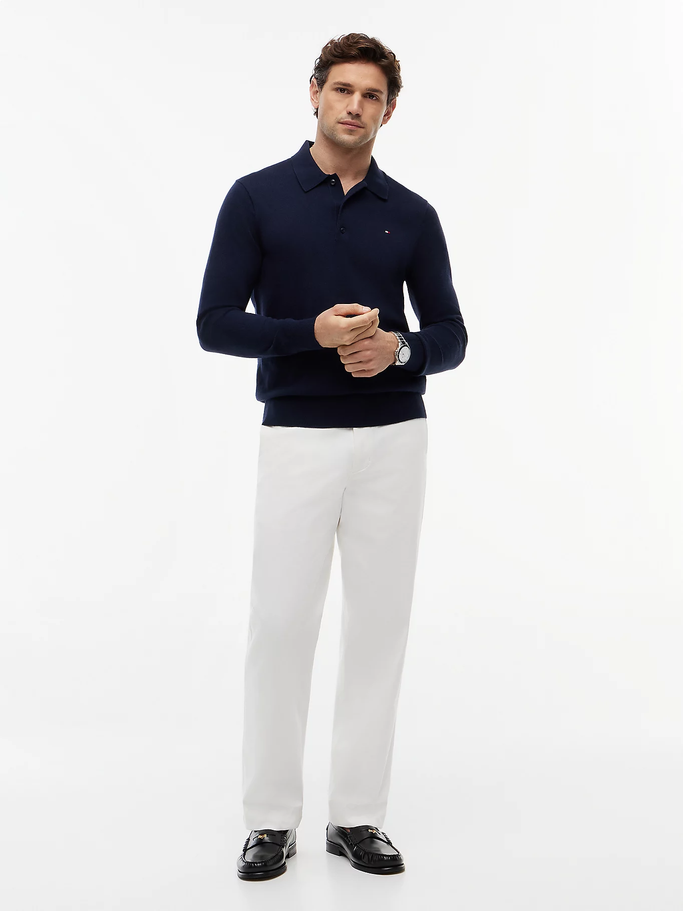detail Tommy Hilfiger pánský tmavě modrý svetr