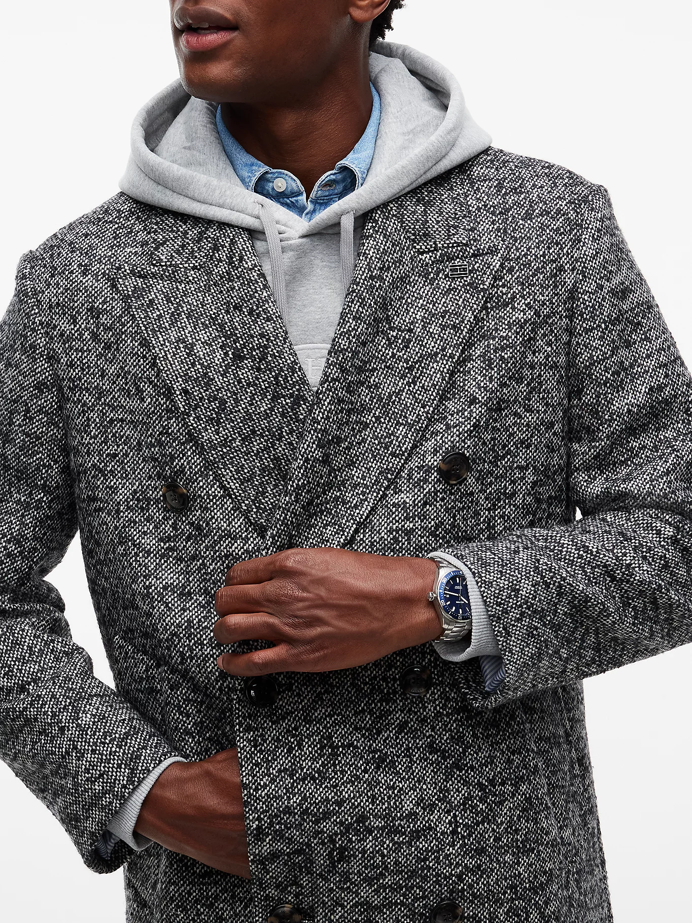 detail Tommy Hilfiger pánský vlněný kabát