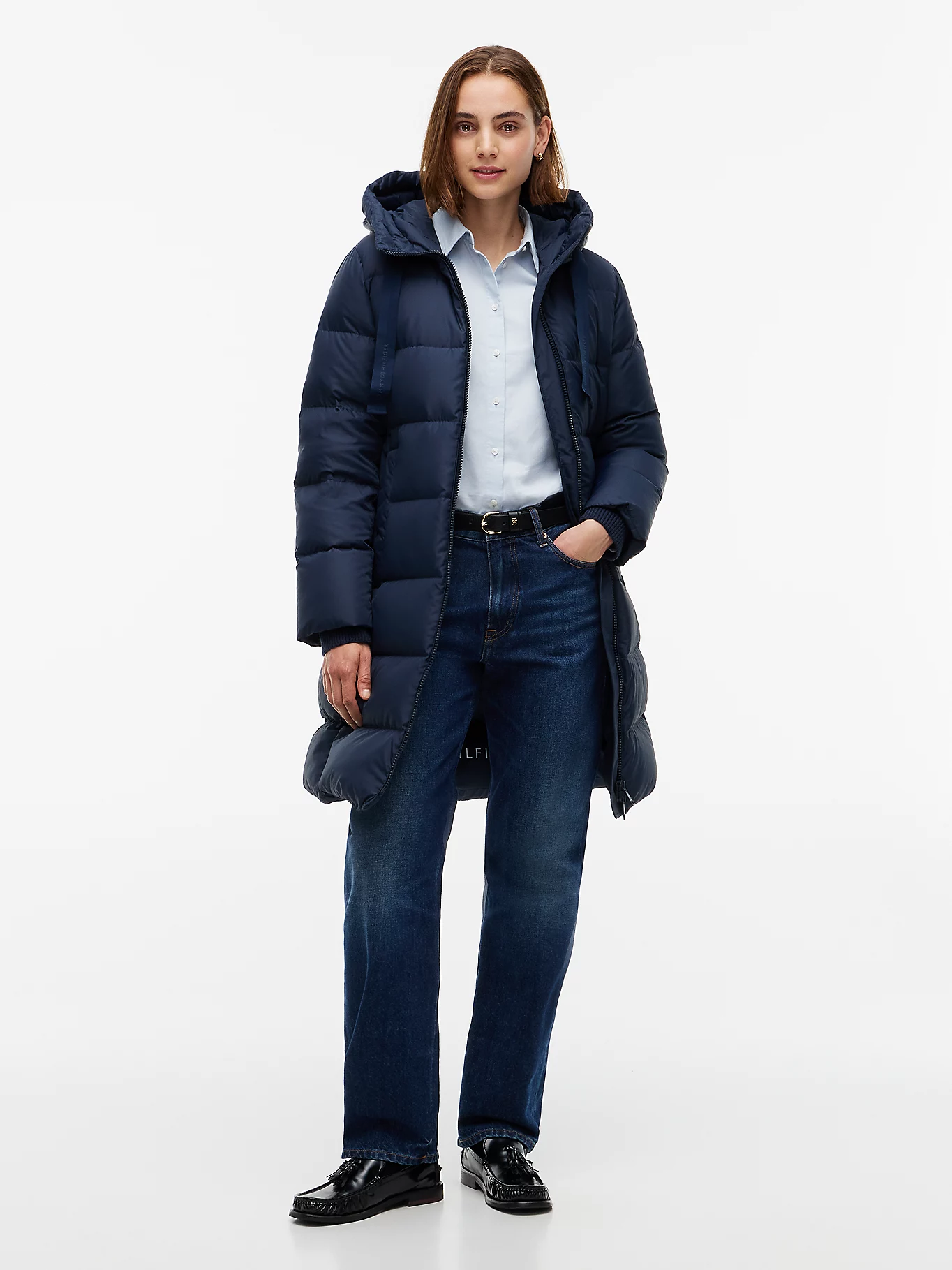 detail Tommy Hilfiger dámský tmavě modrý kabát