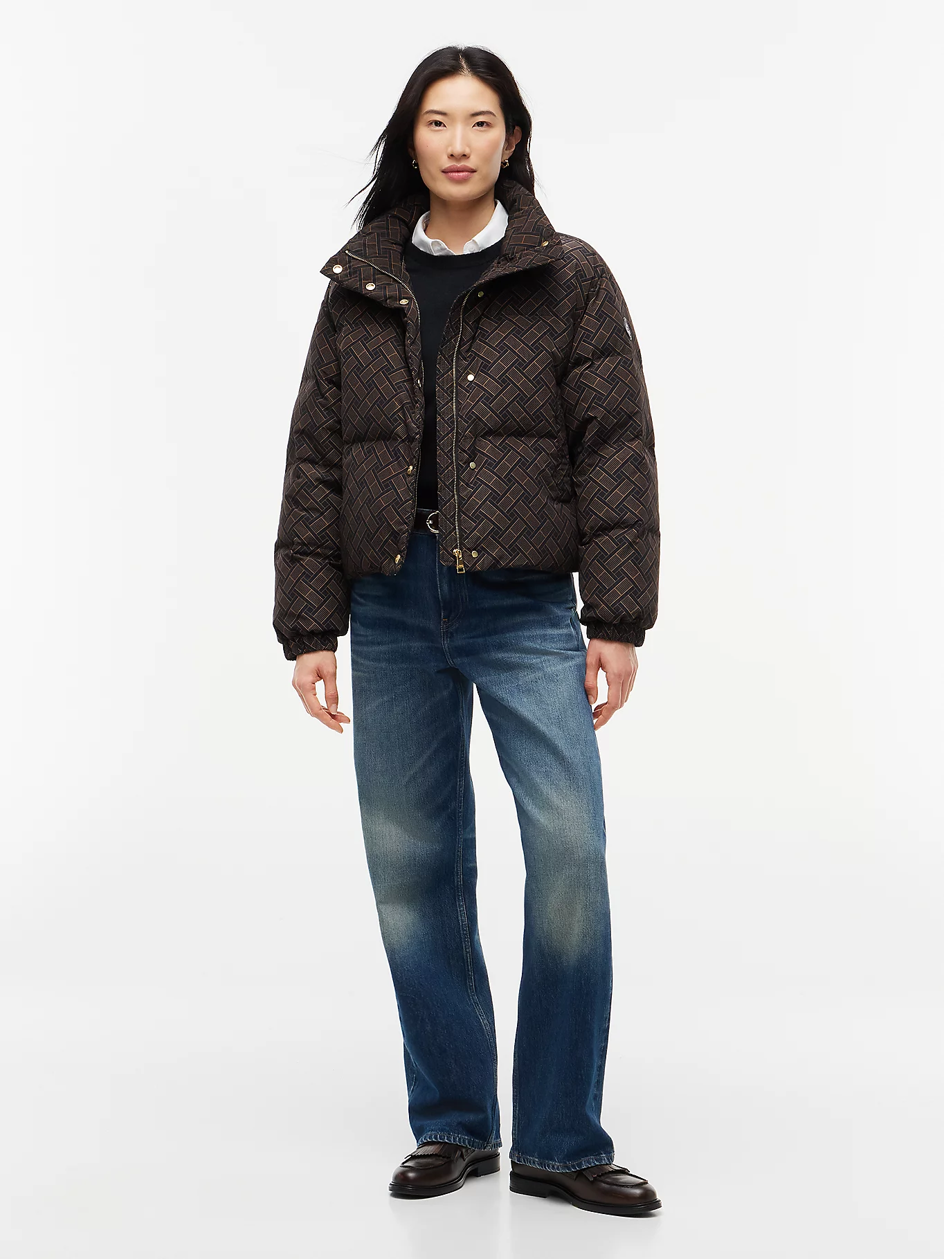 detail Tommy Hilfiger dámská vzorovaná péřová bunda