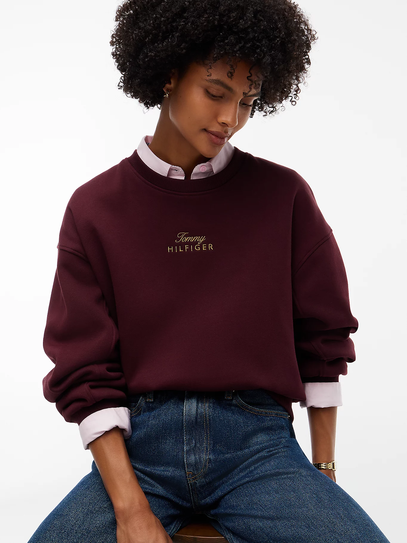 detail Tommy Hilfiger dámská vínová mikina