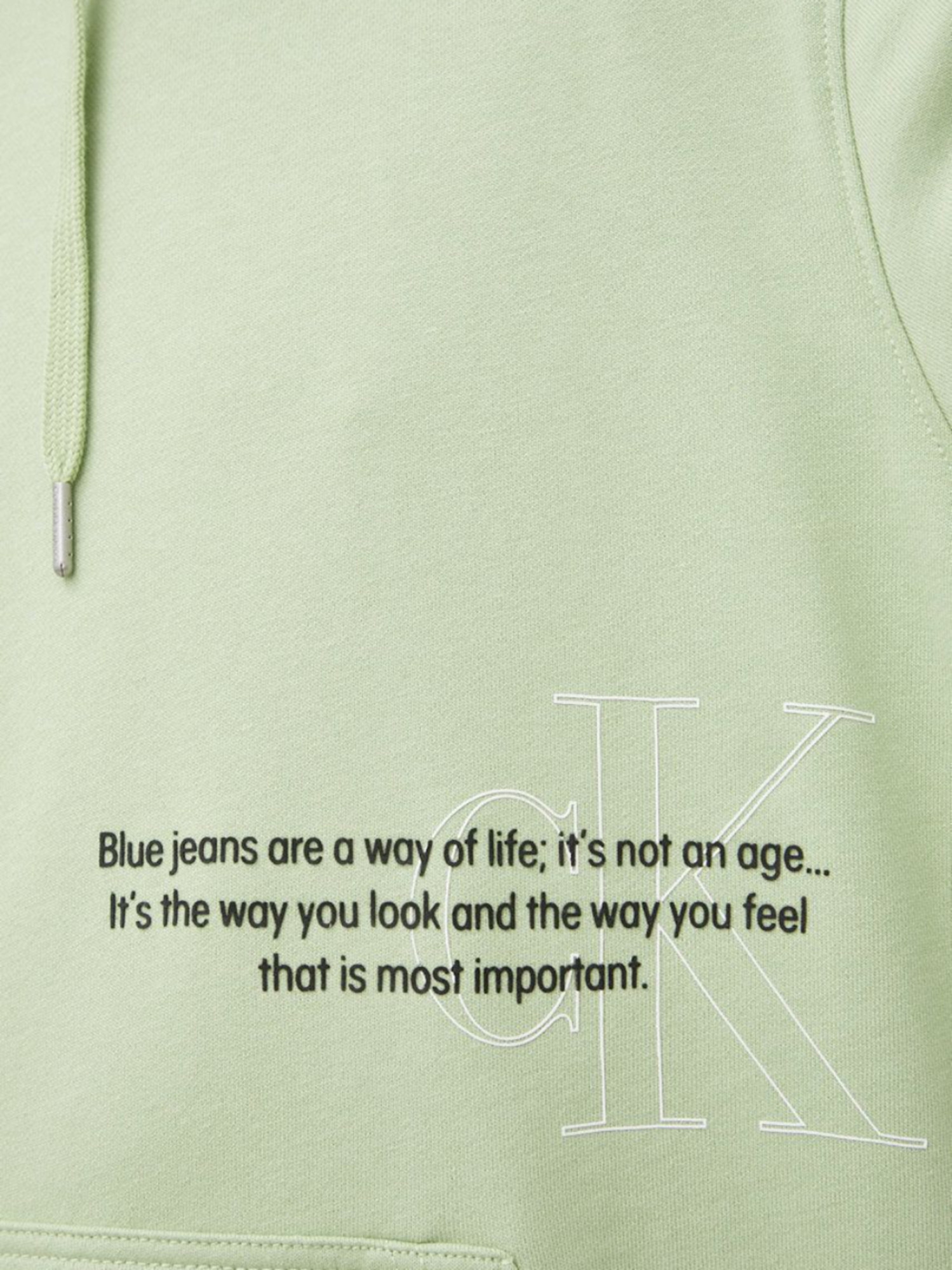 detail Calvin Klein pánská světle zelená mikina.