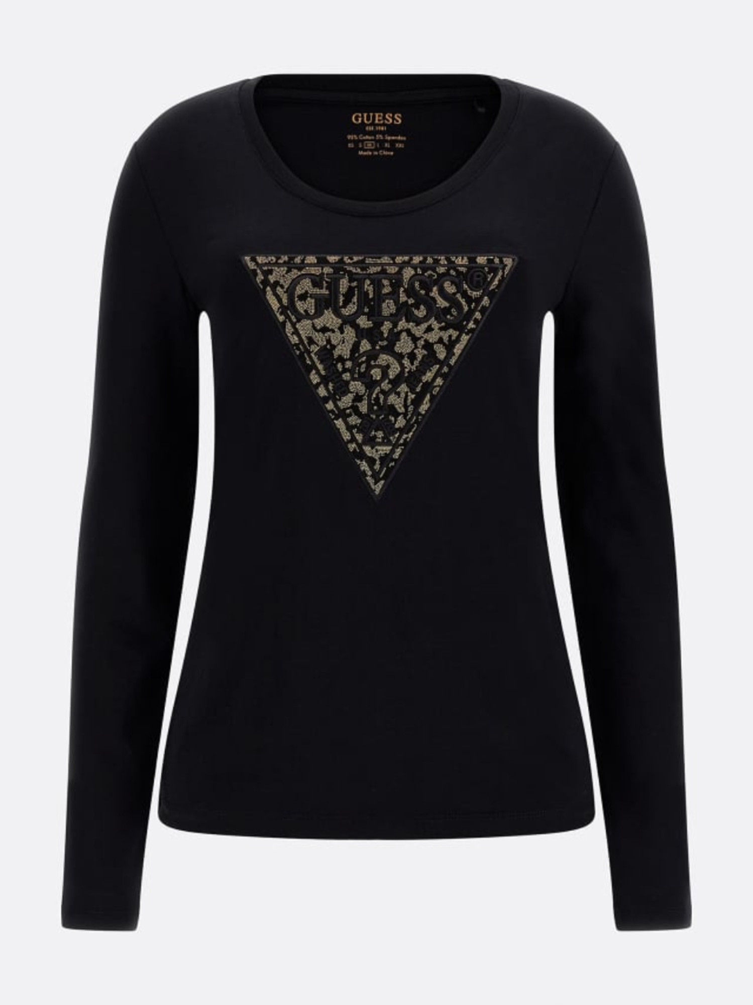 detail Guess dámské černé tričko s dlouhým rukávem