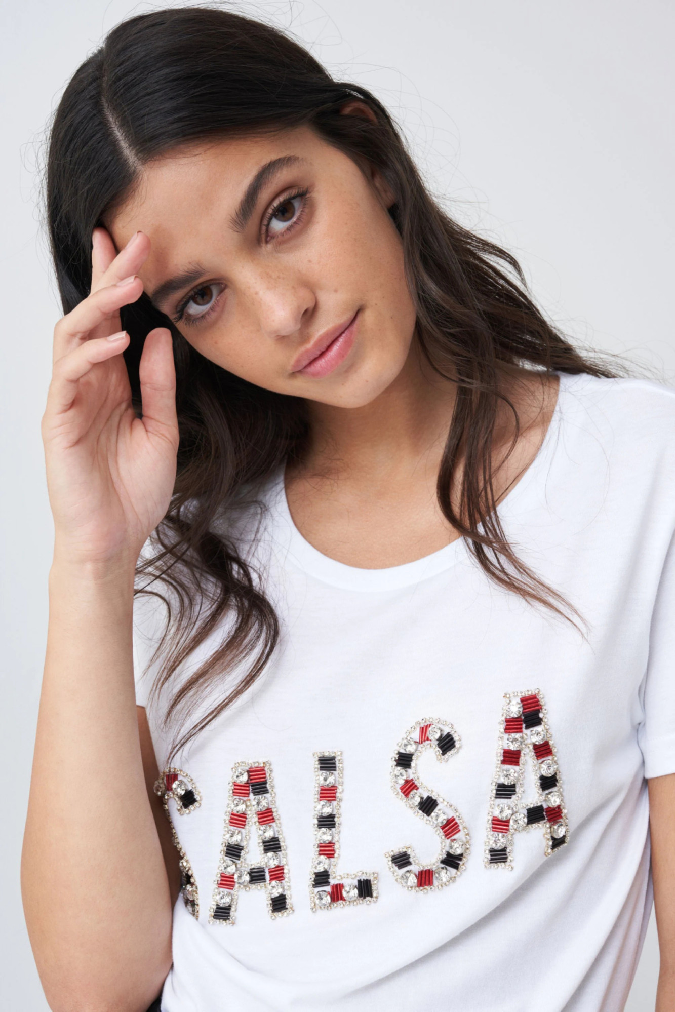 detail Salsa Jeans dámské bílé tričko