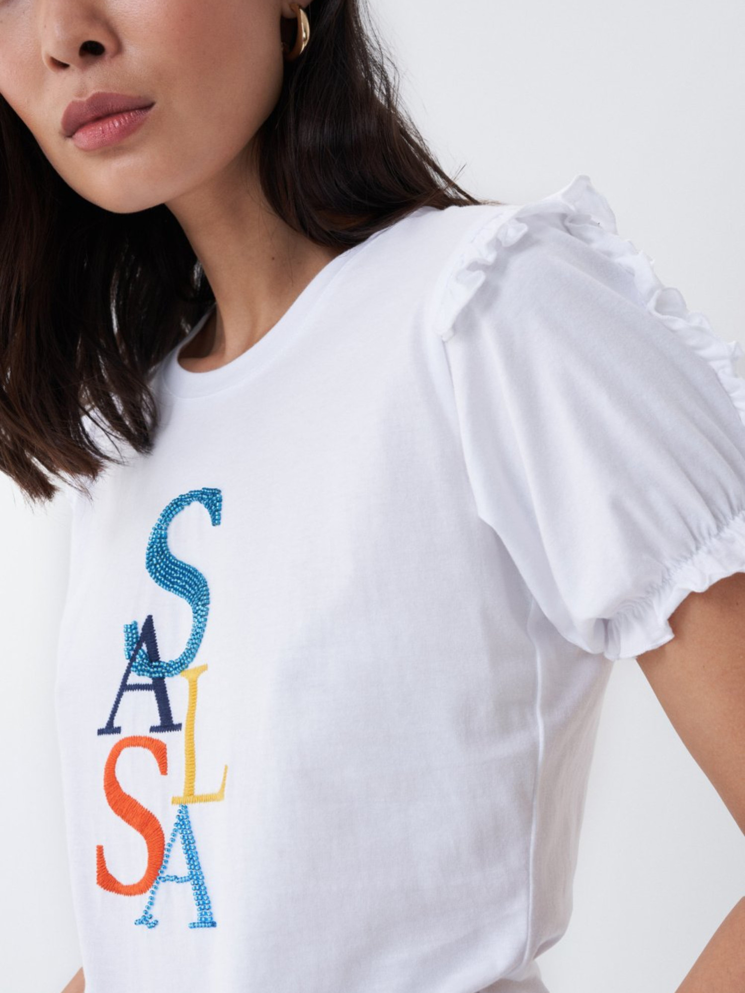 detail Salsa Jeans dámské bílé tričko