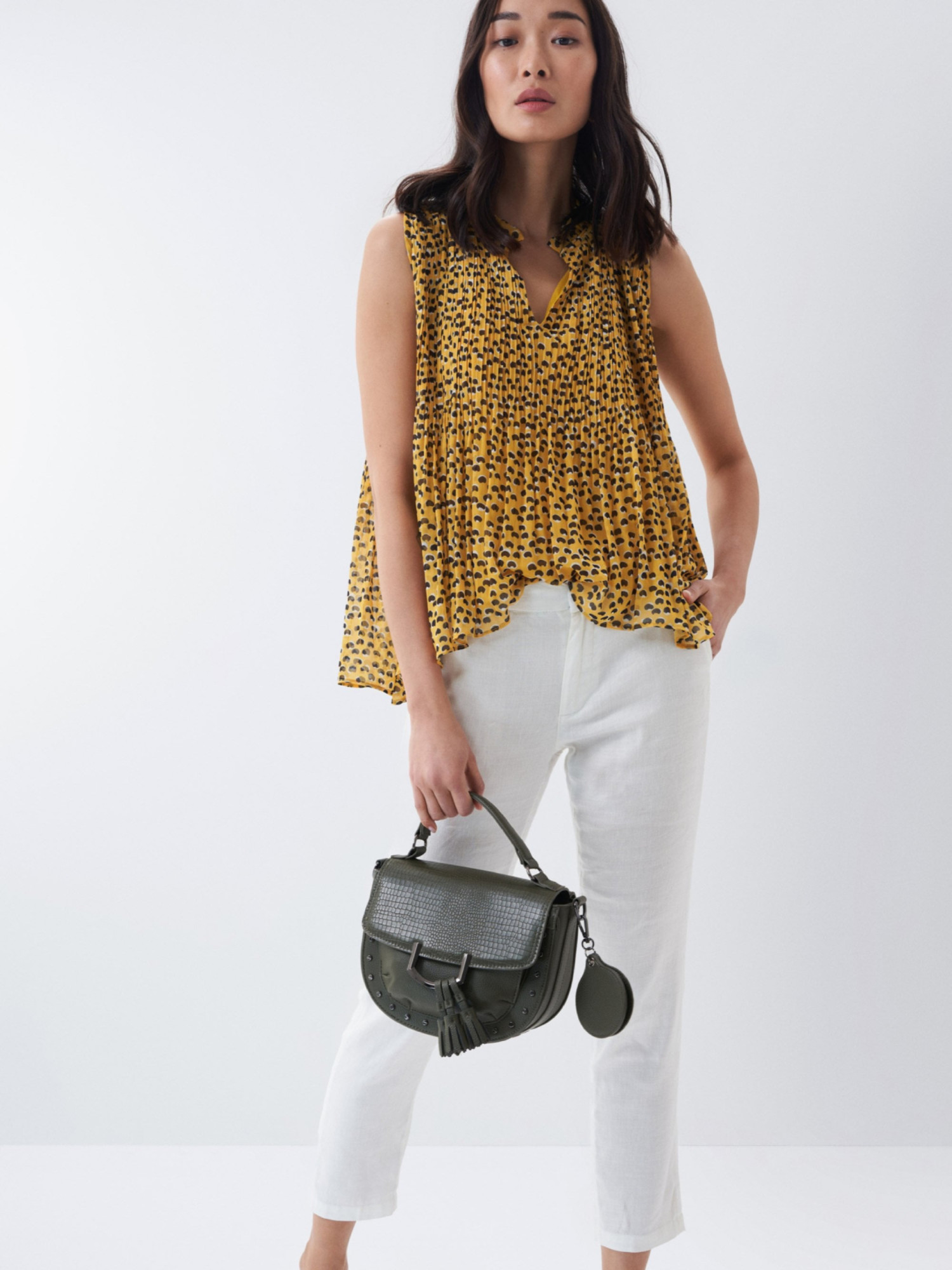 detail Salsa Jeans dámský hořčicový vzorovaný top