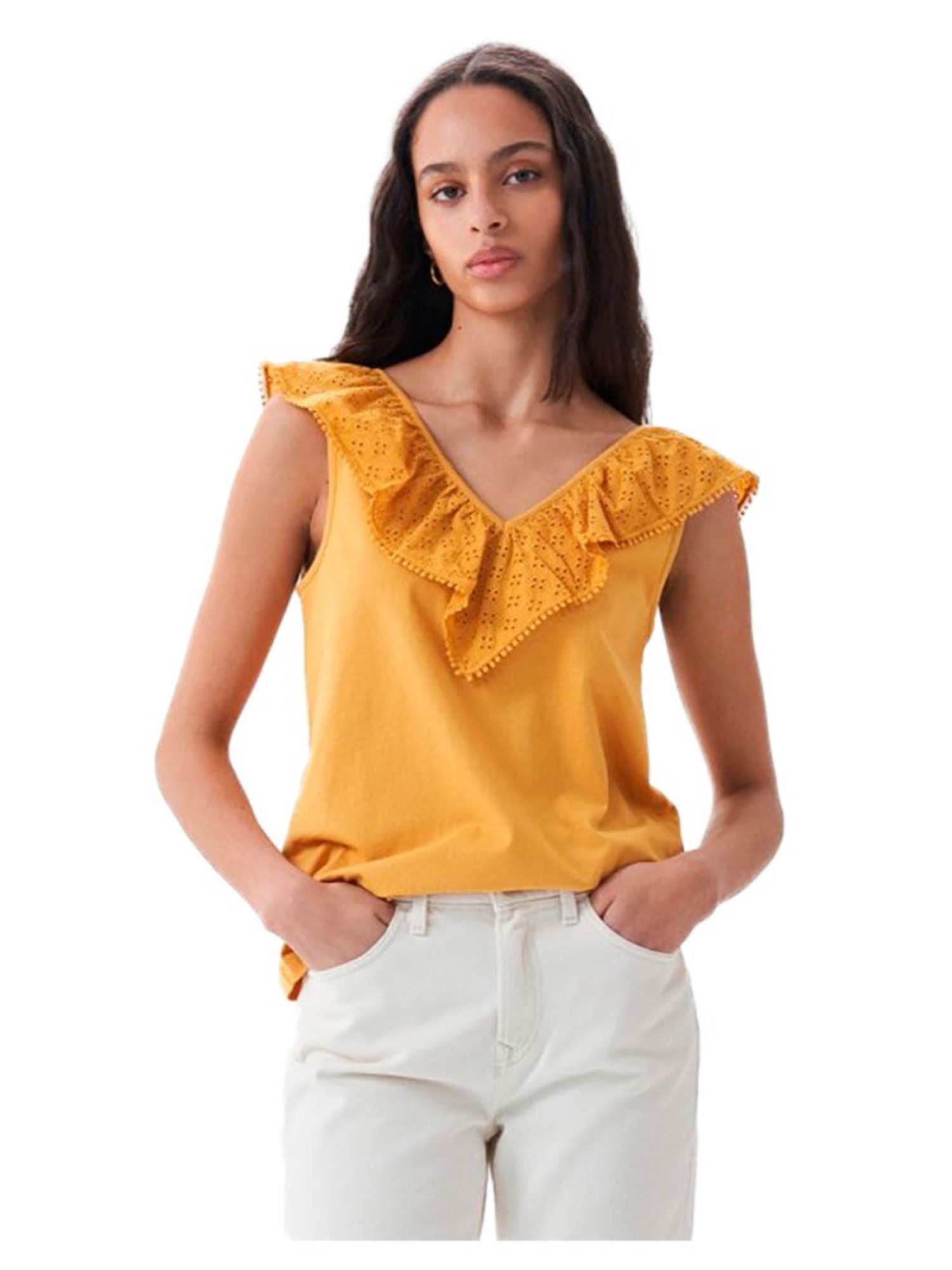 detail Salsa Jeans dámský hořčicový top