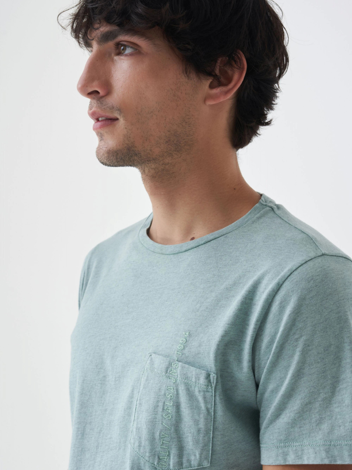 detail Salsa Jeans pánské zelené tričko