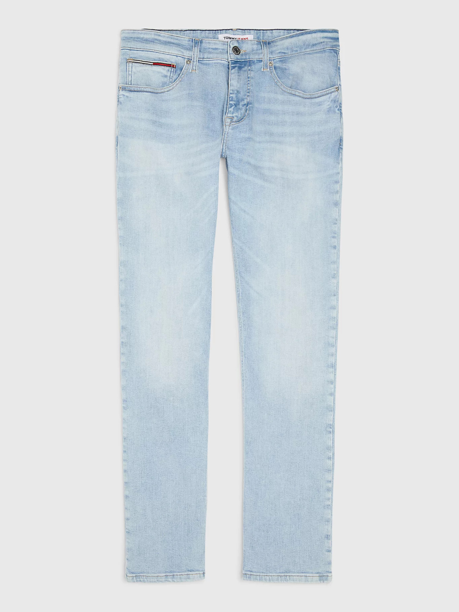 detail Tommy Jeans pánské světle modré džíny SCANTON