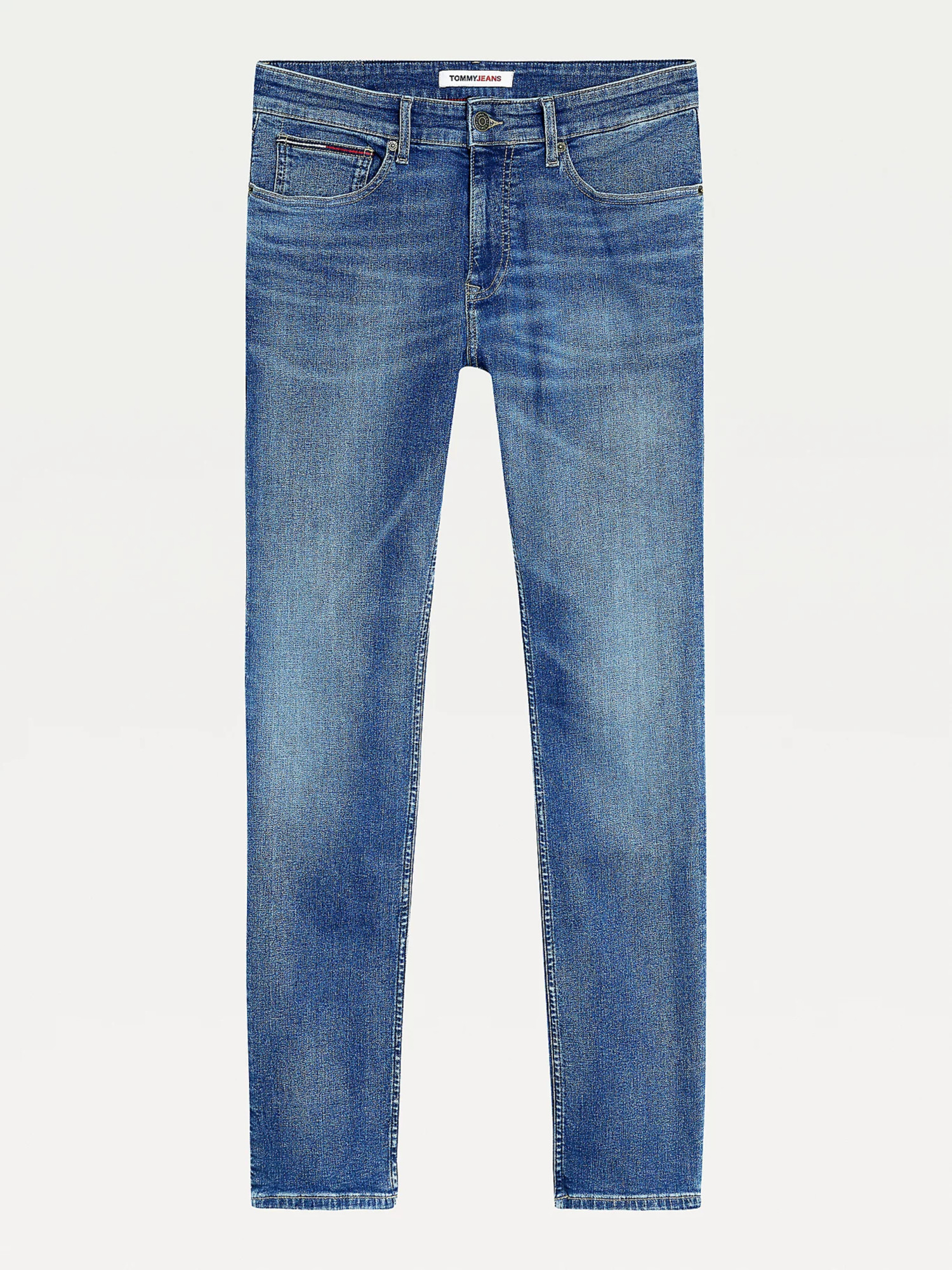 detail Tommy Jeans pánské tmavě modré džíny SCANTON SLIM